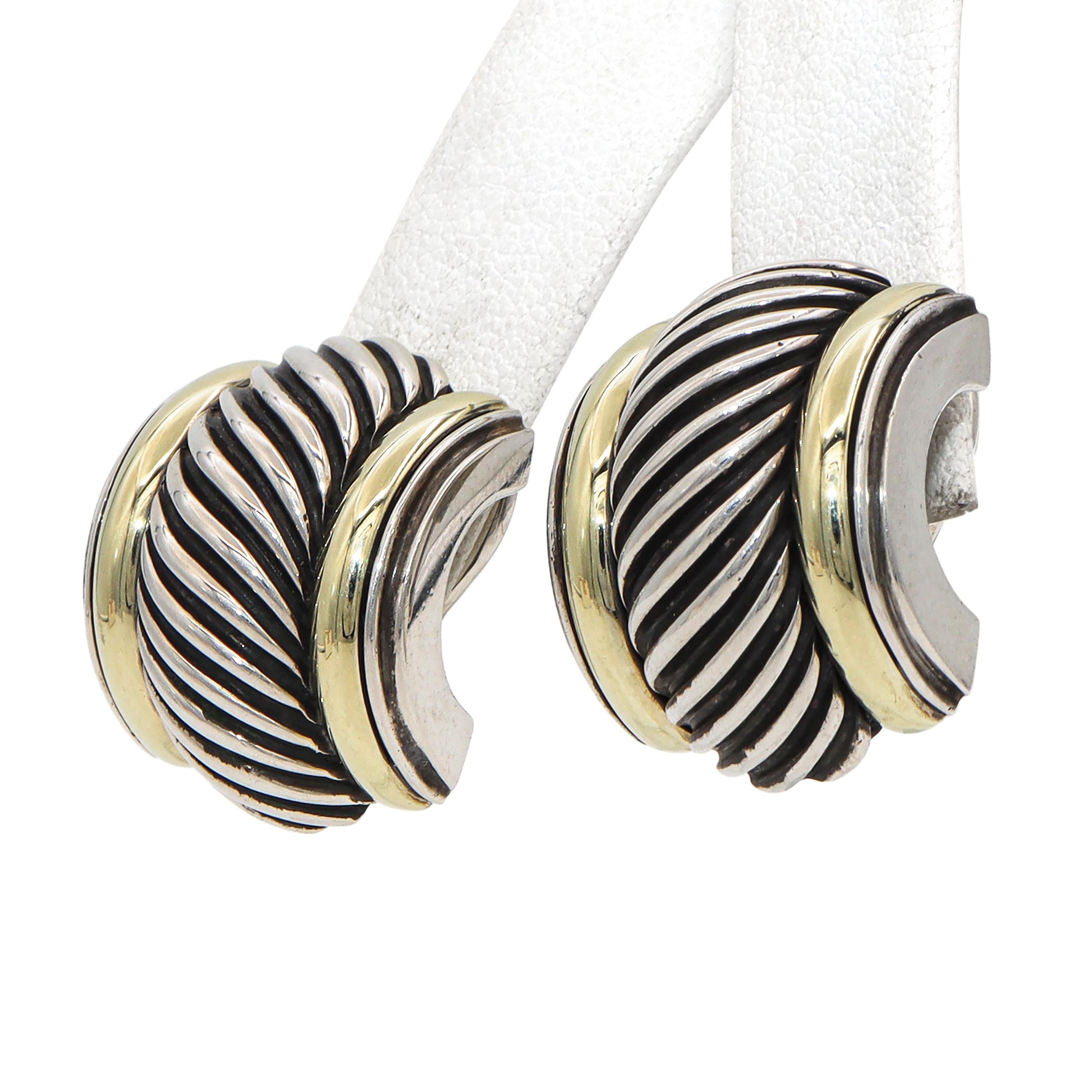 David Yurman 14K Gold & Sterling Silver Cable Omega Back Earrings