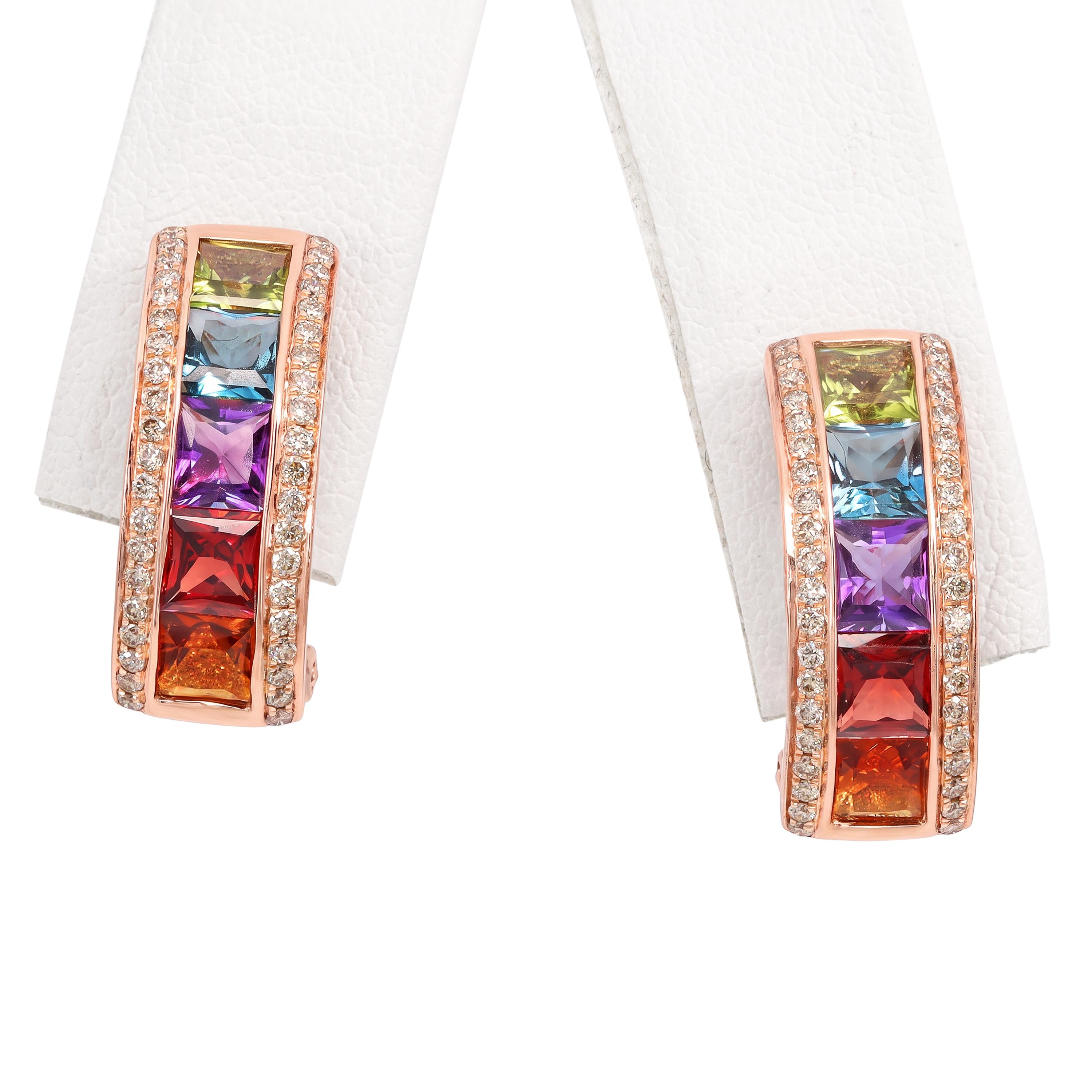 Bellarri 14k Rose Gold 4.10tcw Multi Stone and Diamond Earrings