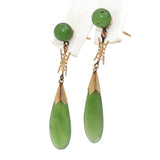 Vintage 12K Gold Nephrite Jade Drop Earrings