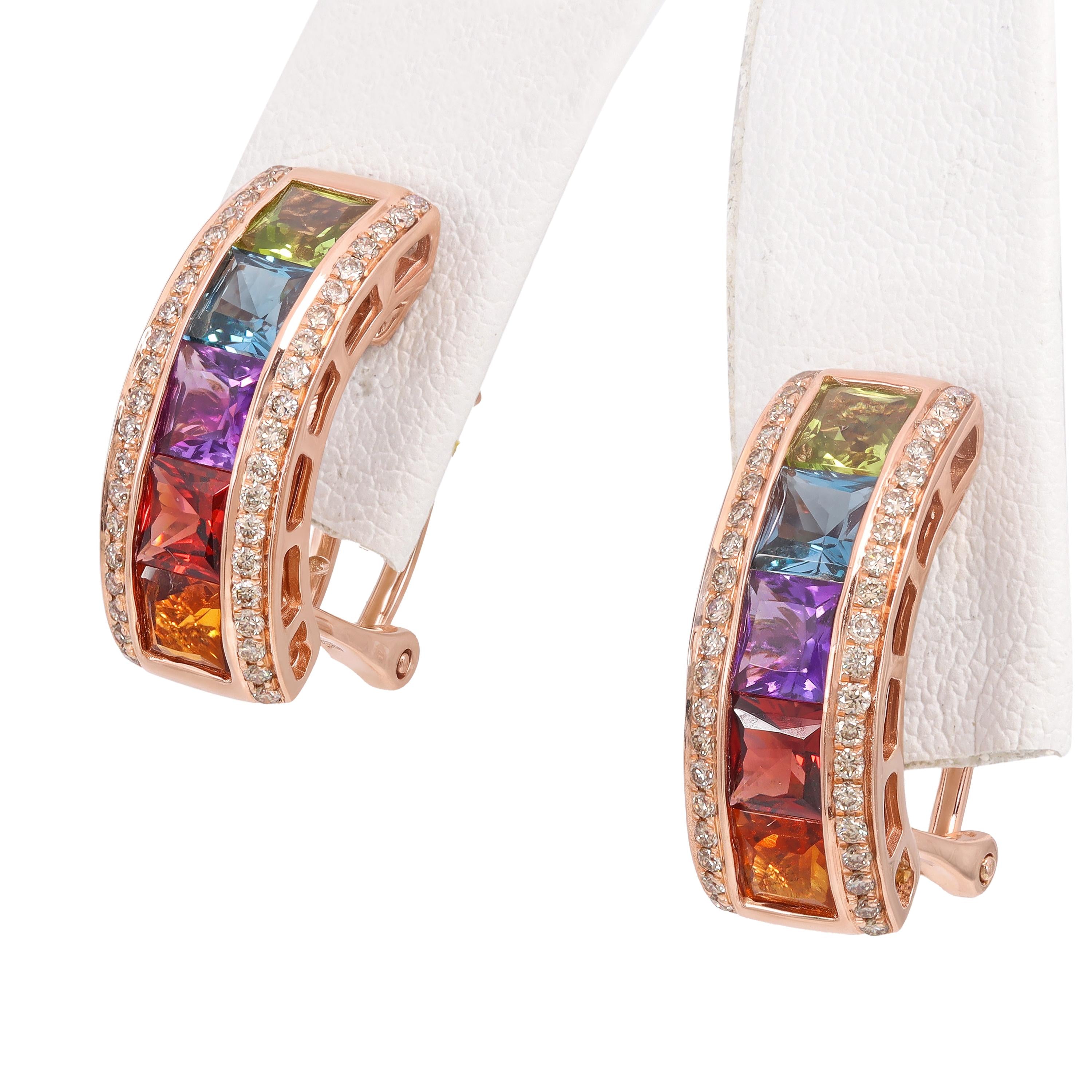 Bellarri 14k Rose Gold 4.10tcw Multi Stone and Diamond Earrings