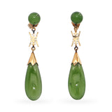 Vintage 12K Gold Nephrite Jade Drop Earrings
