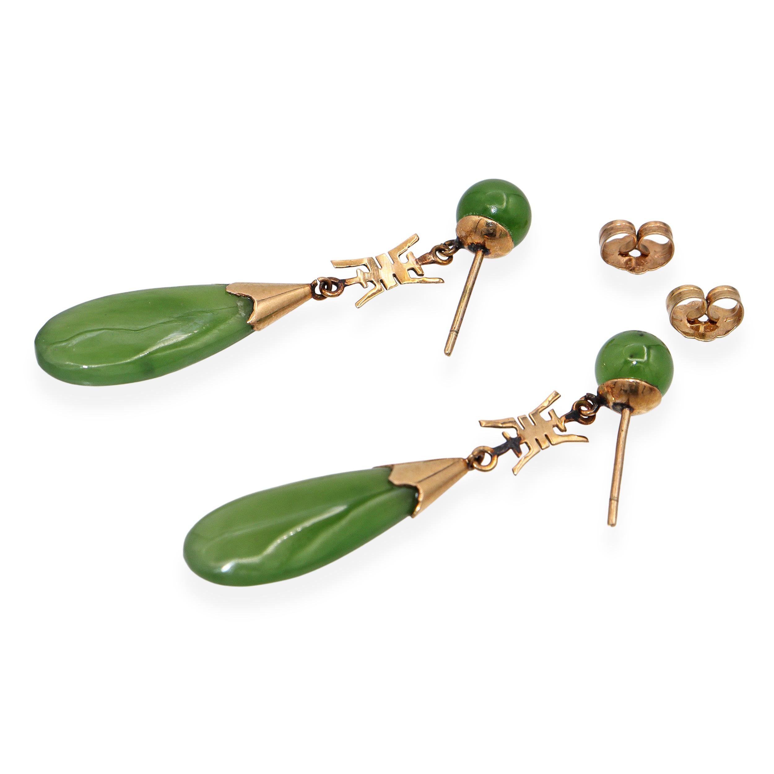 Vintage 12K Gold Nephrite Jade Drop Earrings