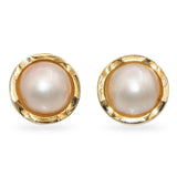 Vintage 14K Yellow Gold Mabe Pearl Omega Back Earrings