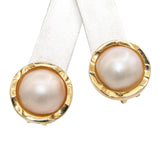 Vintage 14K Yellow Gold Mabe Pearl Omega Back Earrings