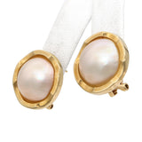 Vintage 14K Yellow Gold Mabe Pearl Omega Back Earrings