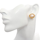 Vintage 14K Yellow Gold Mabe Pearl Omega Back Earrings