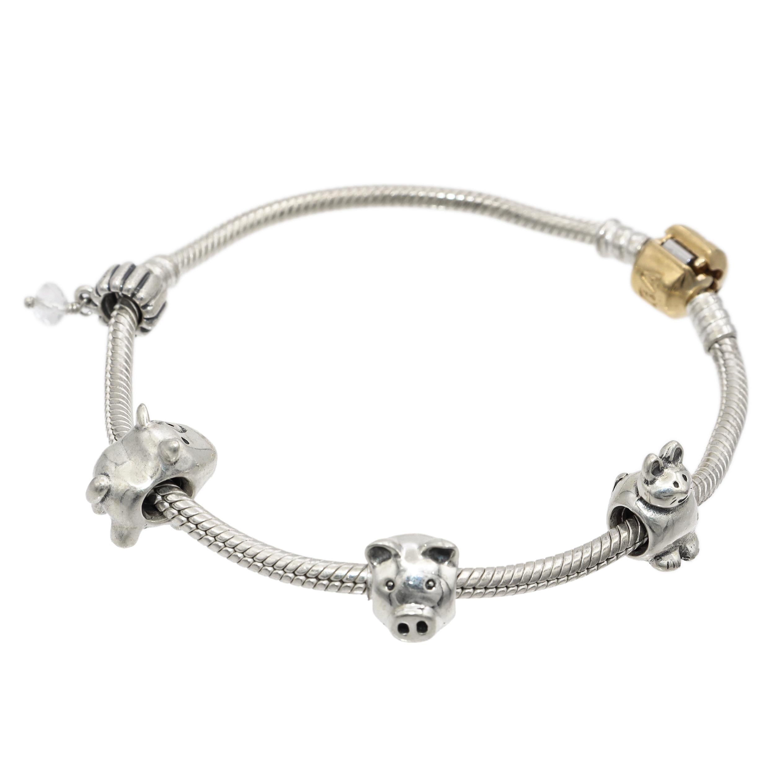 Pandora Sterling Silver and 14k Yellow Gold Slider Charm Bracelet