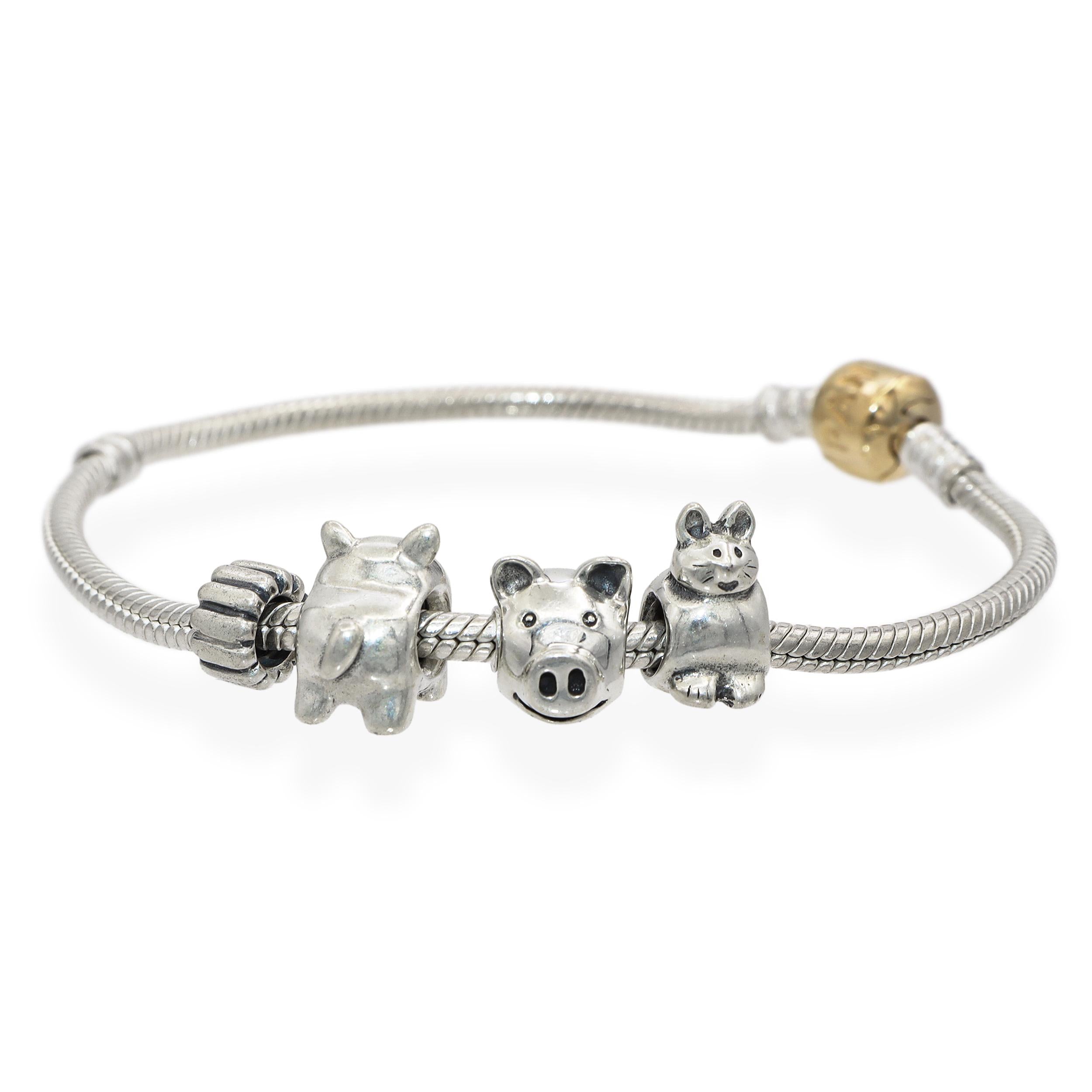 Pandora Sterling Silver and 14k Yellow Gold Slider Charm Bracelet