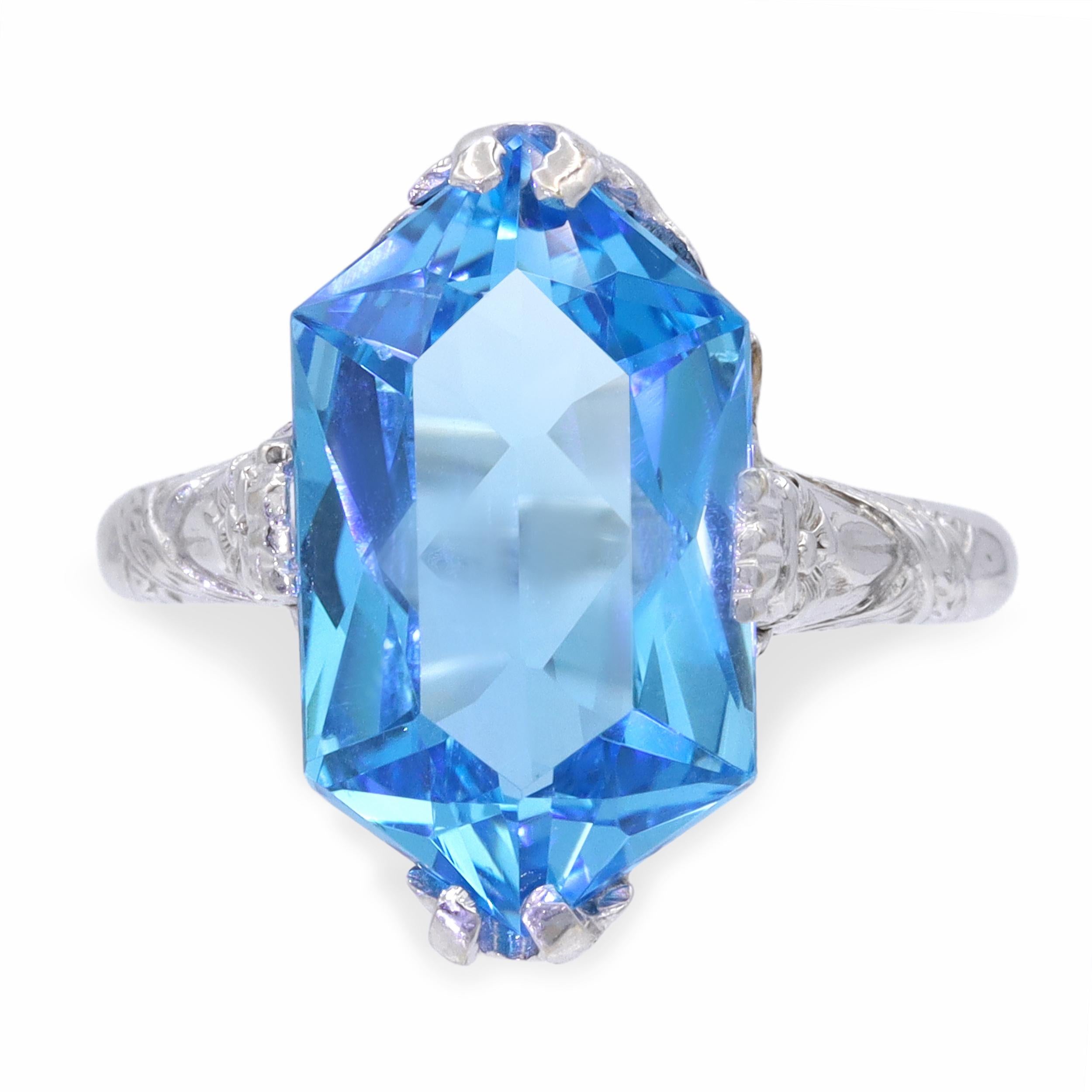 Vintage 18k White Gold 5.35tcw Blue Topaz Ring