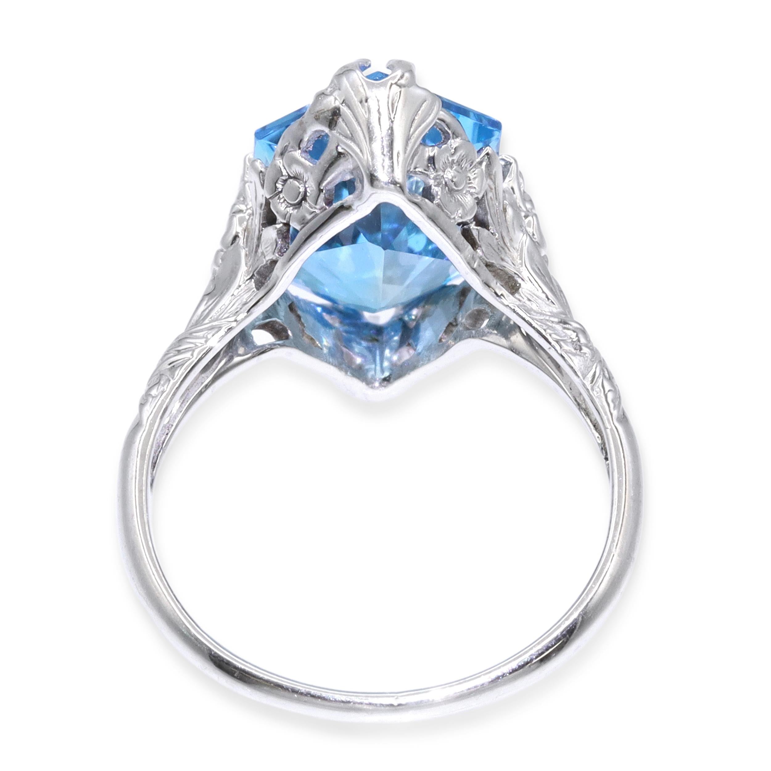 Vintage 18k White Gold 5.35tcw Blue Topaz Ring