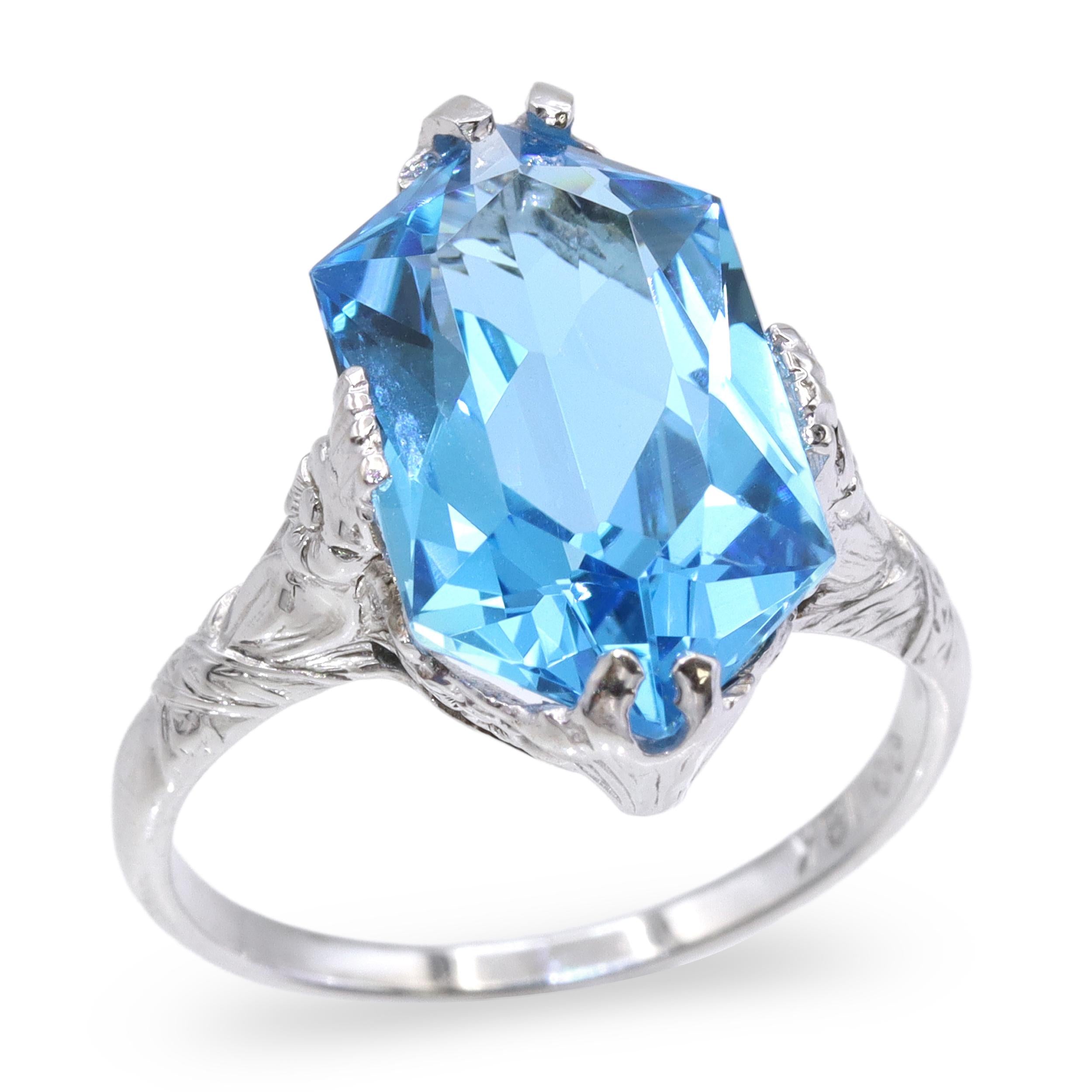 Vintage 18k White Gold 5.35tcw Blue Topaz Ring
