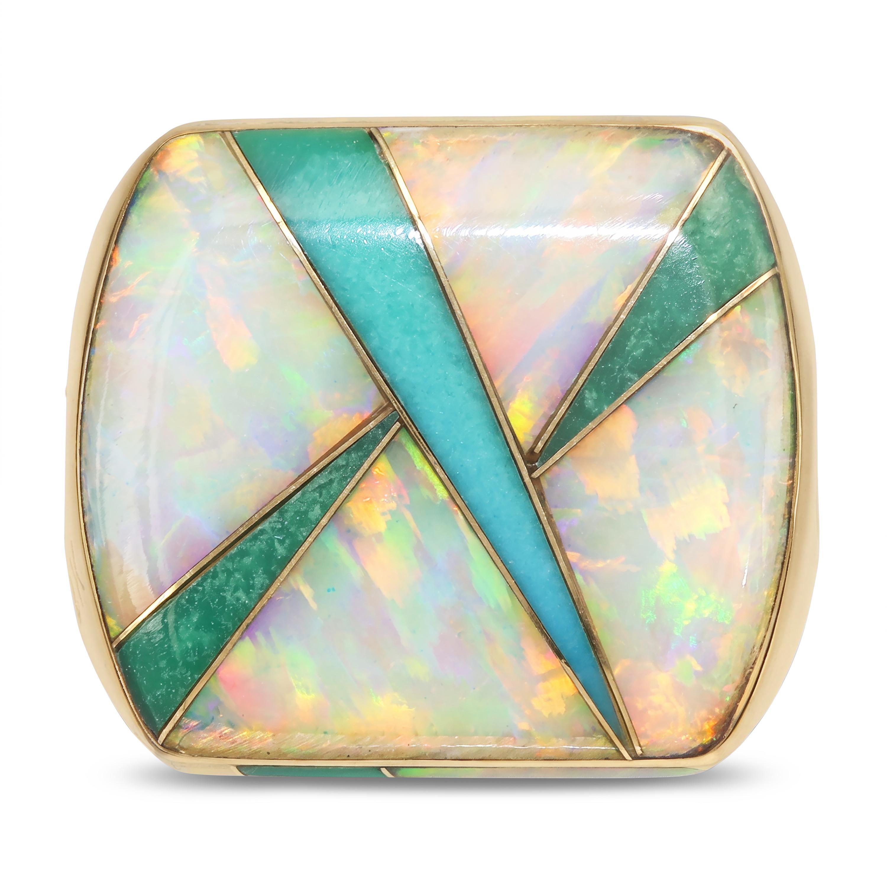 14k Yellow Gold Opal and Turquoise Inlay Sliding Bead Pendant