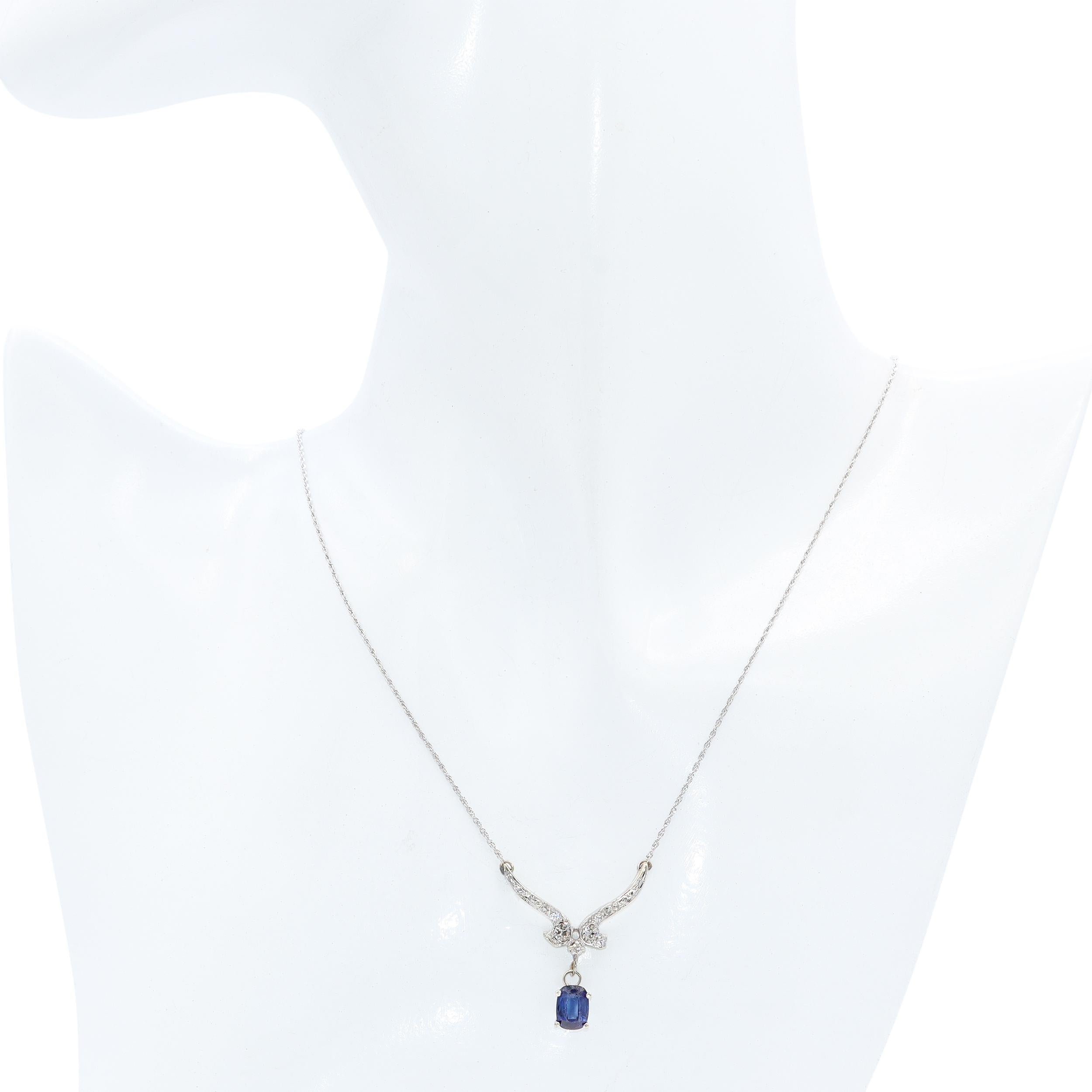 Vintage White Gold 1.11ct Sapphire and Diamond Wing Necklace