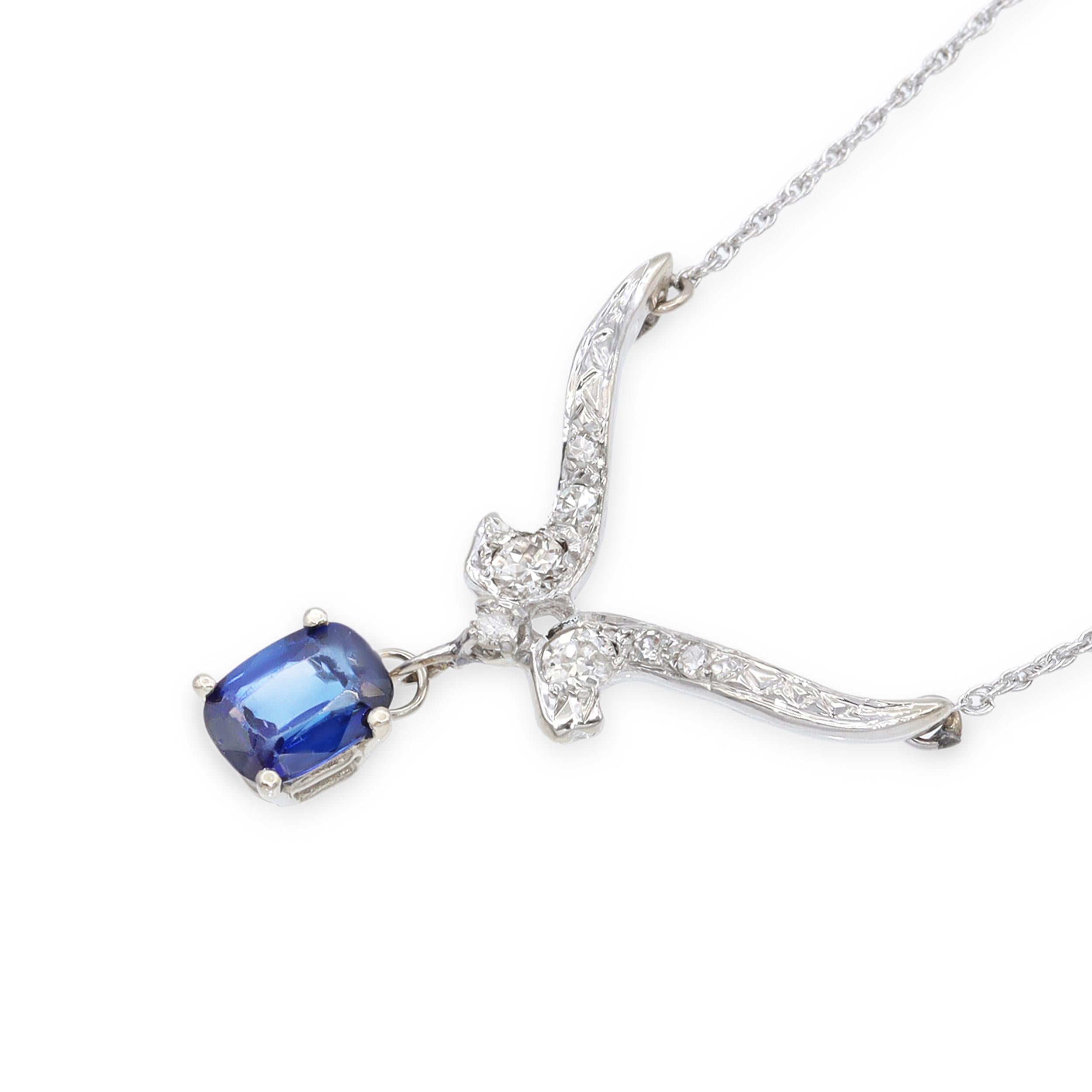 Vintage White Gold 1.11ct Sapphire and Diamond Wing Necklace