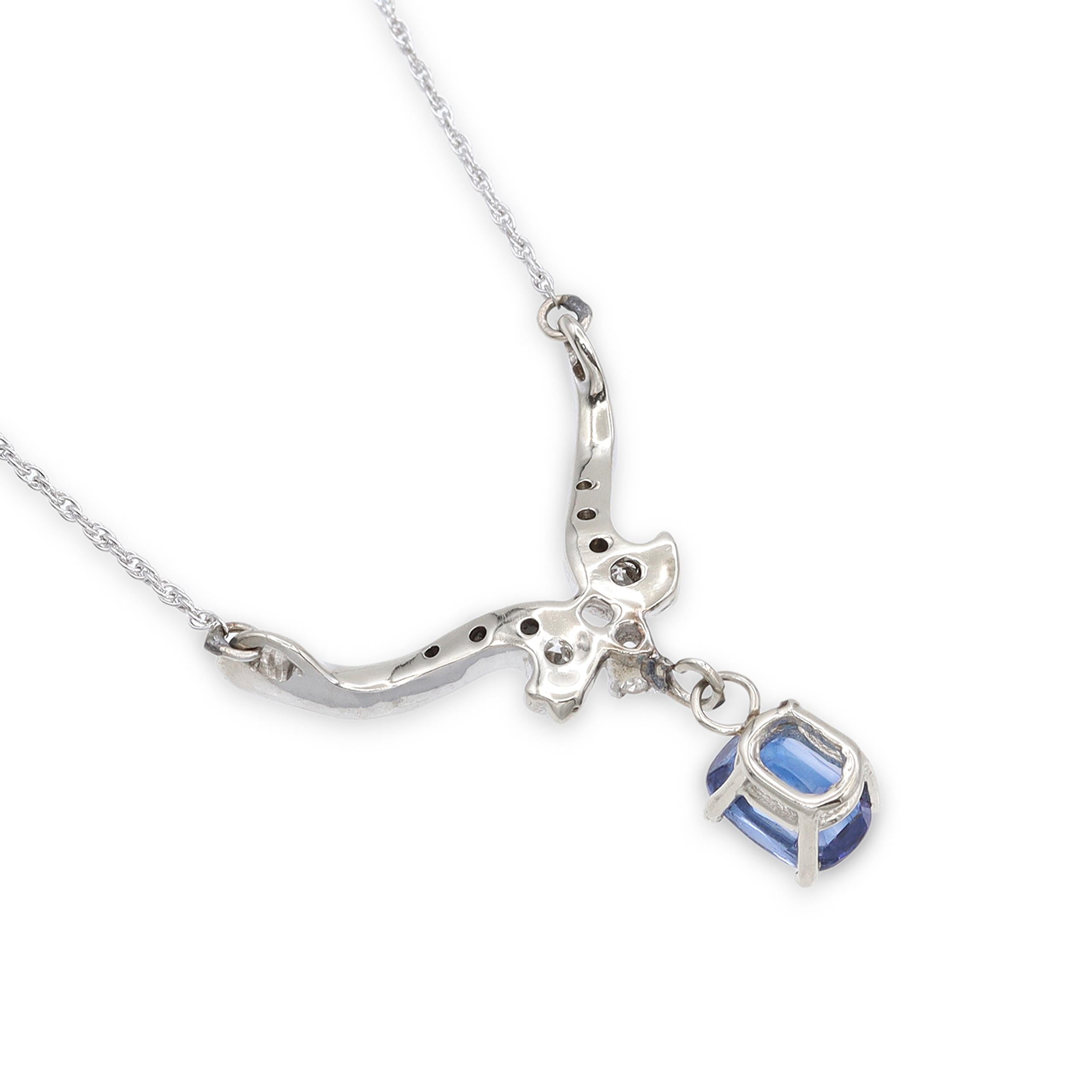Vintage White Gold 1.11ct Sapphire and Diamond Wing Necklace