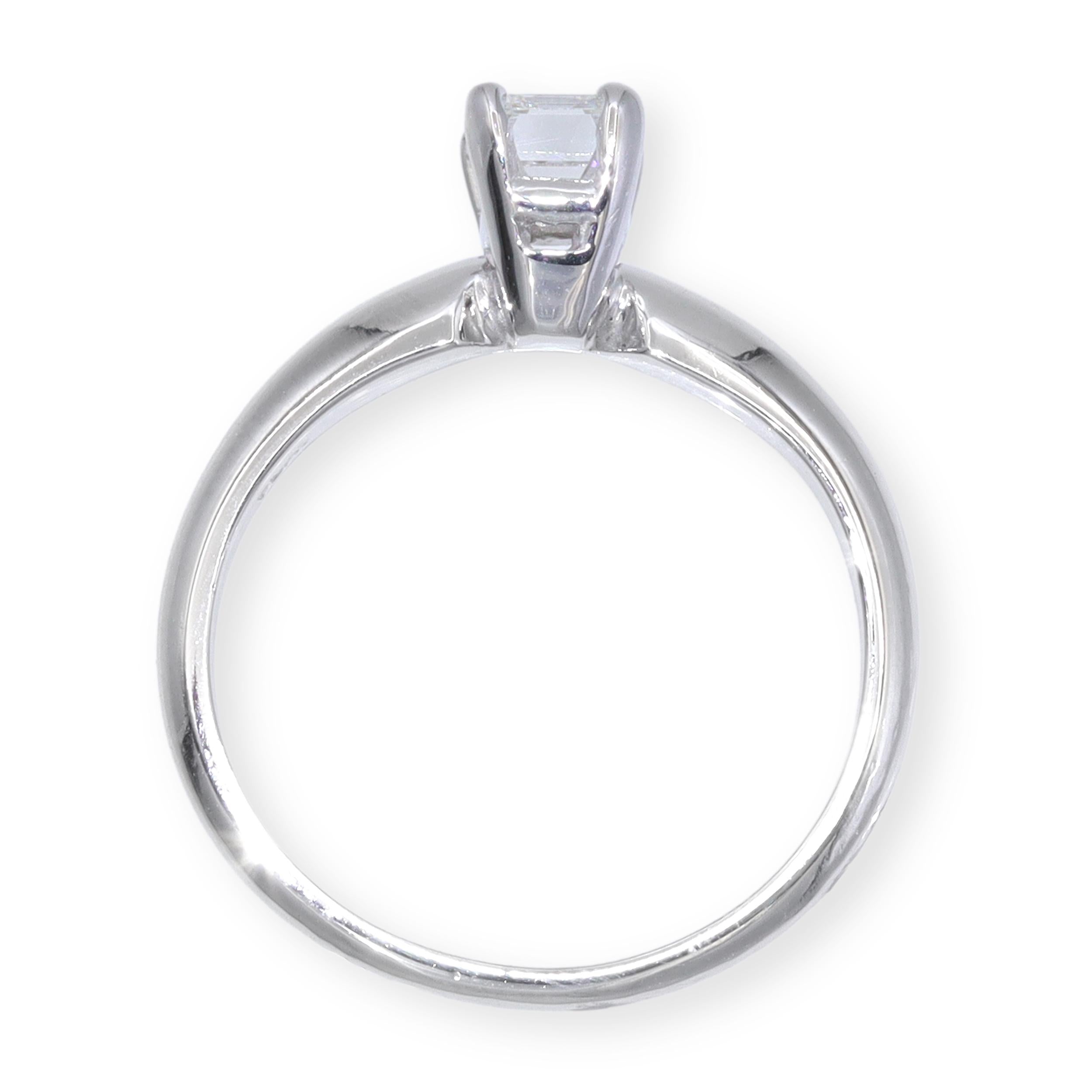 Vintage Platinum 0.59ct Emerald Cut Diamond Solitaire Ring