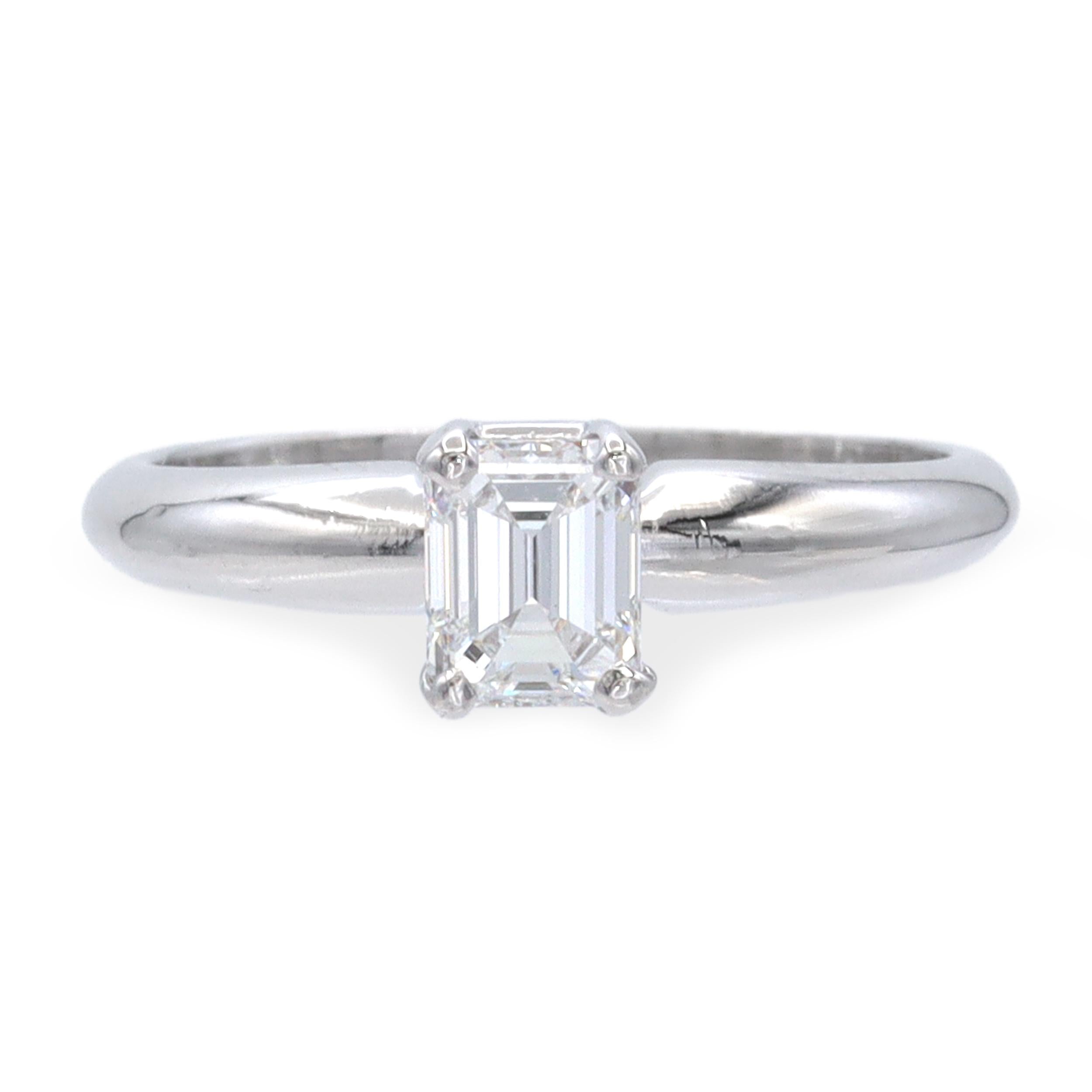 Vintage Platinum 0.59ct Emerald Cut Diamond Solitaire Ring