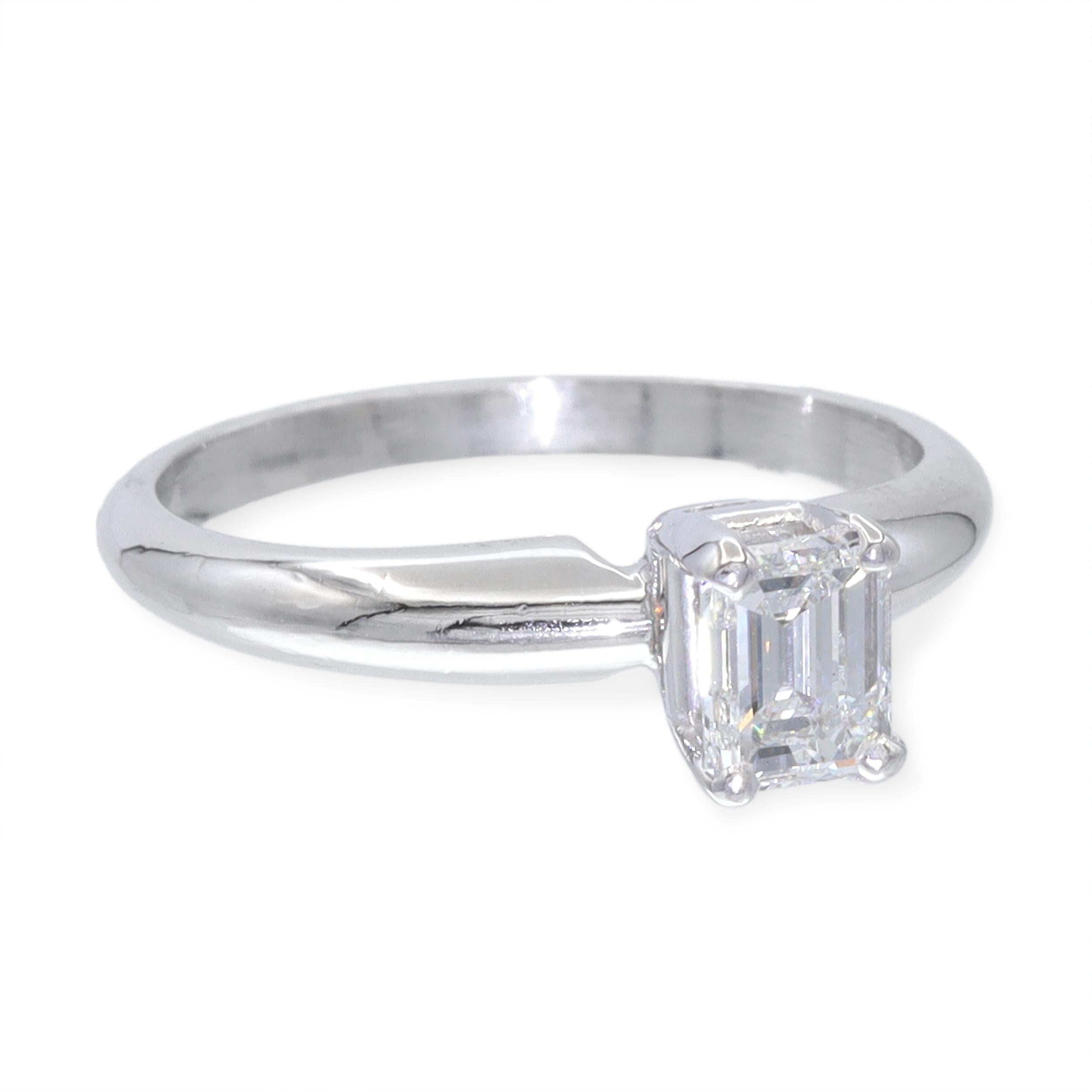 Vintage Platinum 0.59ct Emerald Cut Diamond Solitaire Ring