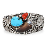 Vintage Gilbert Damon Navajo Sterling Silver Turquoise & Coral Cuff Bracelet