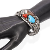 Vintage Gilbert Damon Navajo Sterling Silver Turquoise & Coral Cuff Bracelet