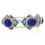 Vintage Sterling Silver Lapis lazuli and Enamel Station Bracelet
