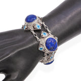 Vintage Sterling Silver Lapis lazuli and Enamel Station Bracelet