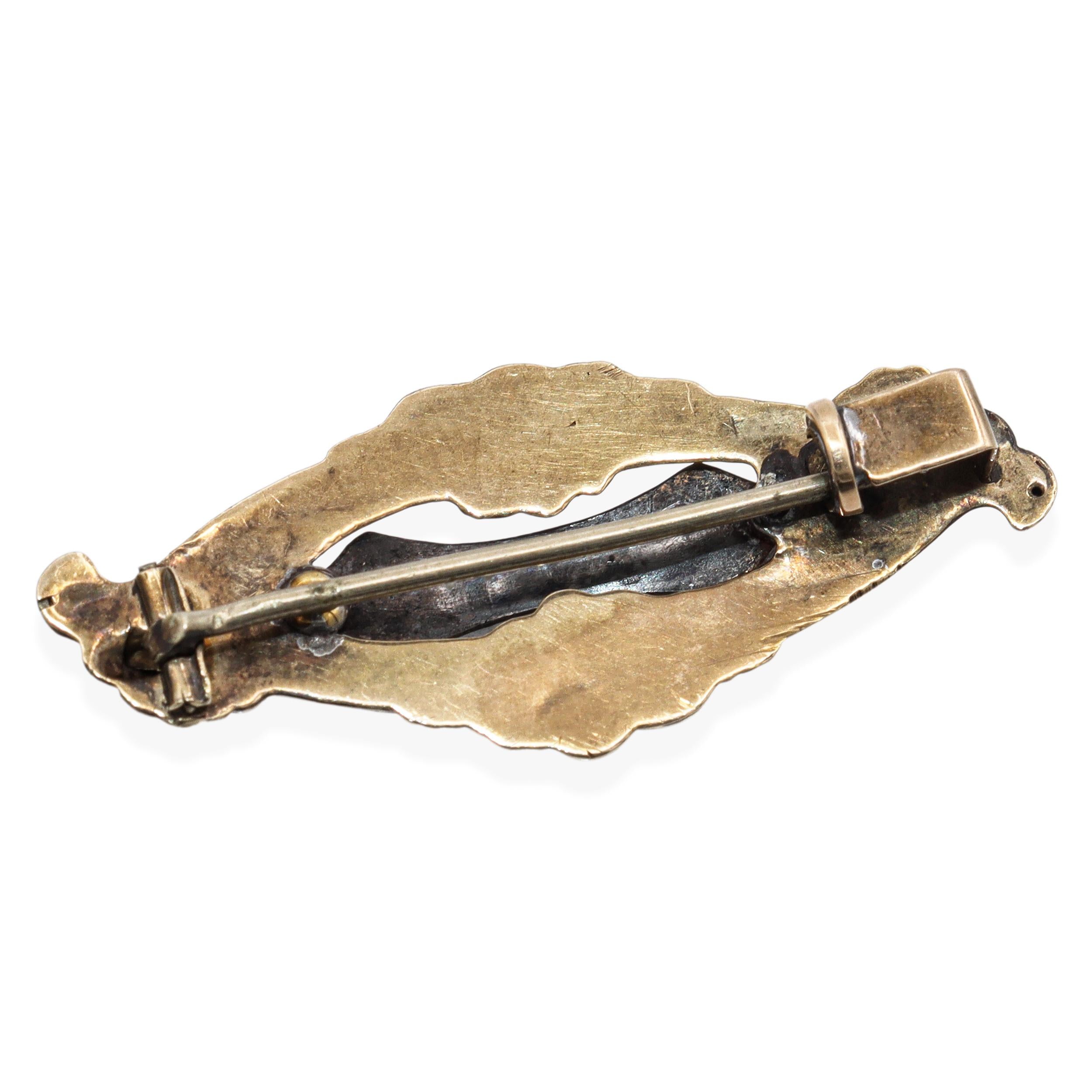 Antique Victorian 14K Yellow Gold Garnet and Seed Pearl Brooch Pin