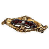 Antique Victorian 14K Yellow Gold Garnet and Seed Pearl Brooch Pin