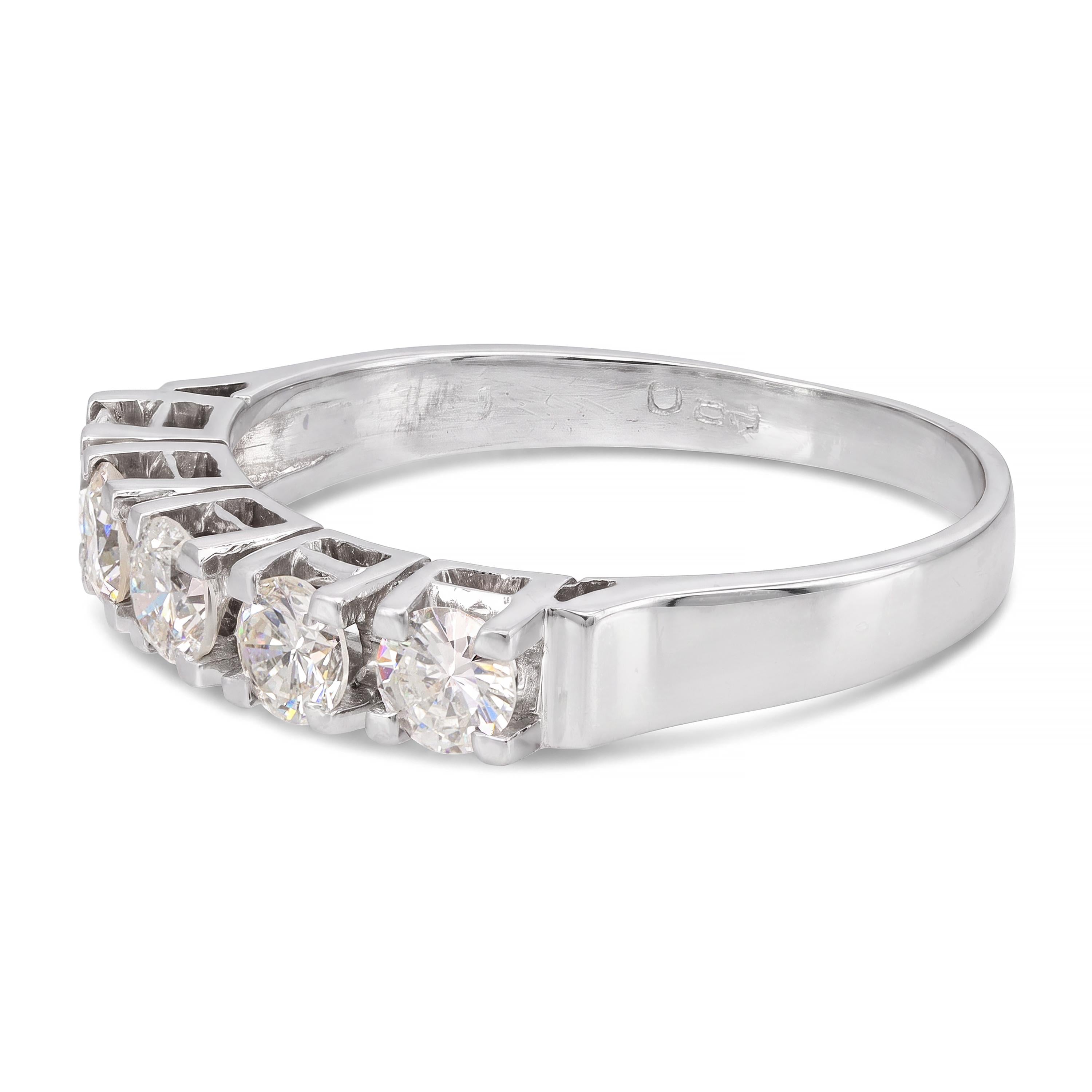 Vintage 14k White Gold 0.85tcw Diamond Five Stone Band Ring