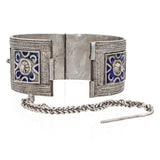 Vintage North African Silver and Blue Enamel Cuff Bracelet