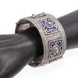 Vintage North African Silver and Blue Enamel Cuff Bracelet