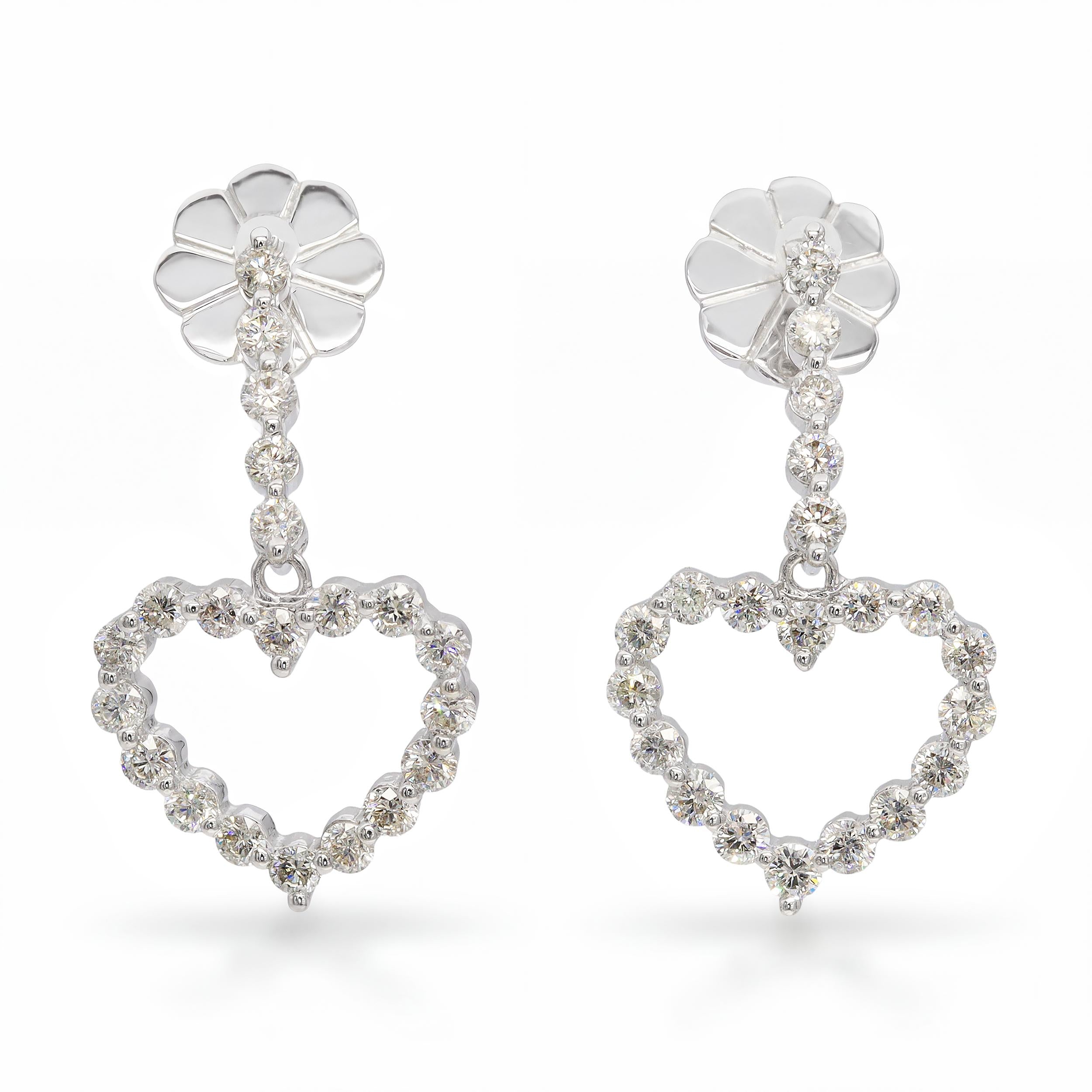 18k White Gold 1.05tcw Diamond Heart Dangle Earrings