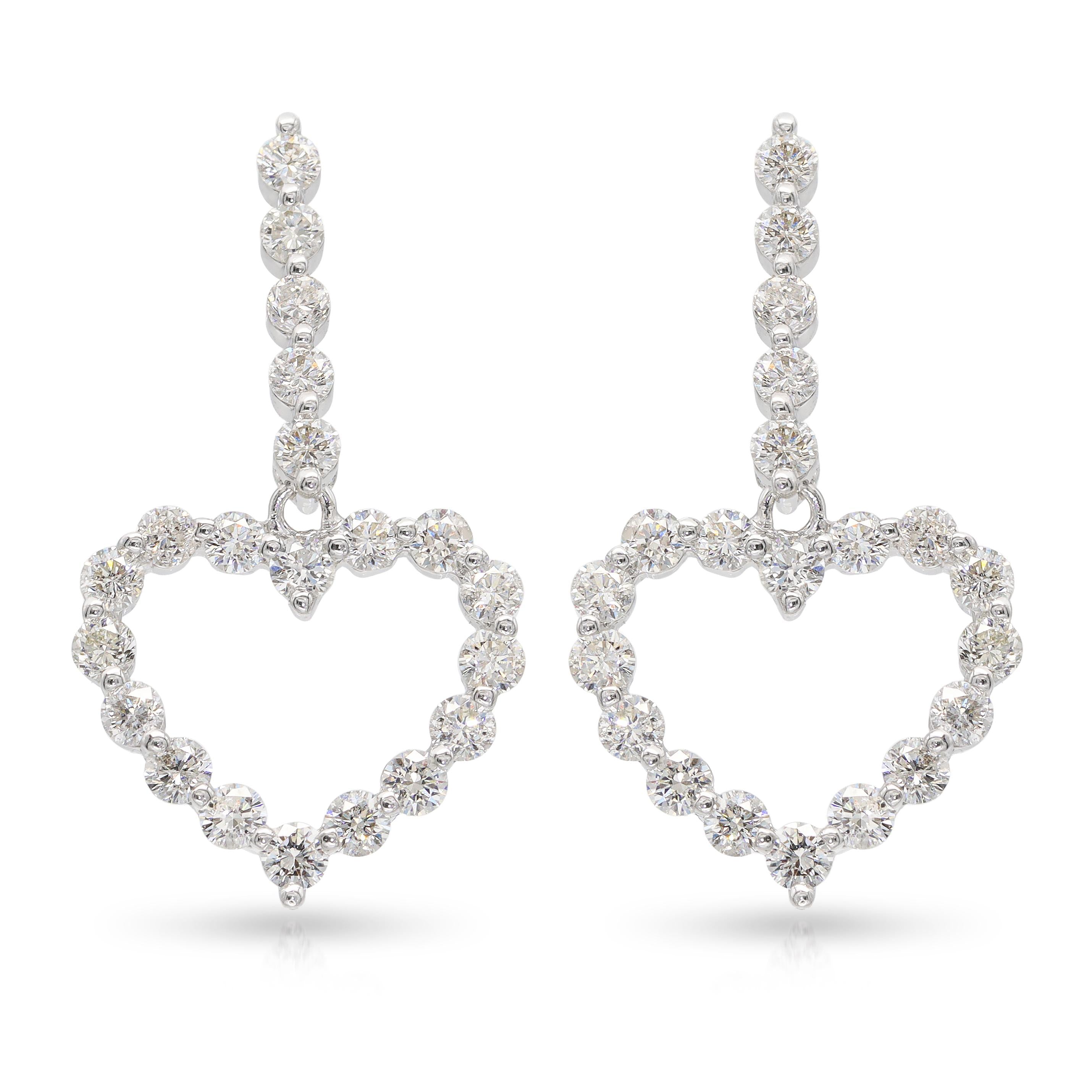 18k White Gold 1.05tcw Diamond Heart Dangle Earrings