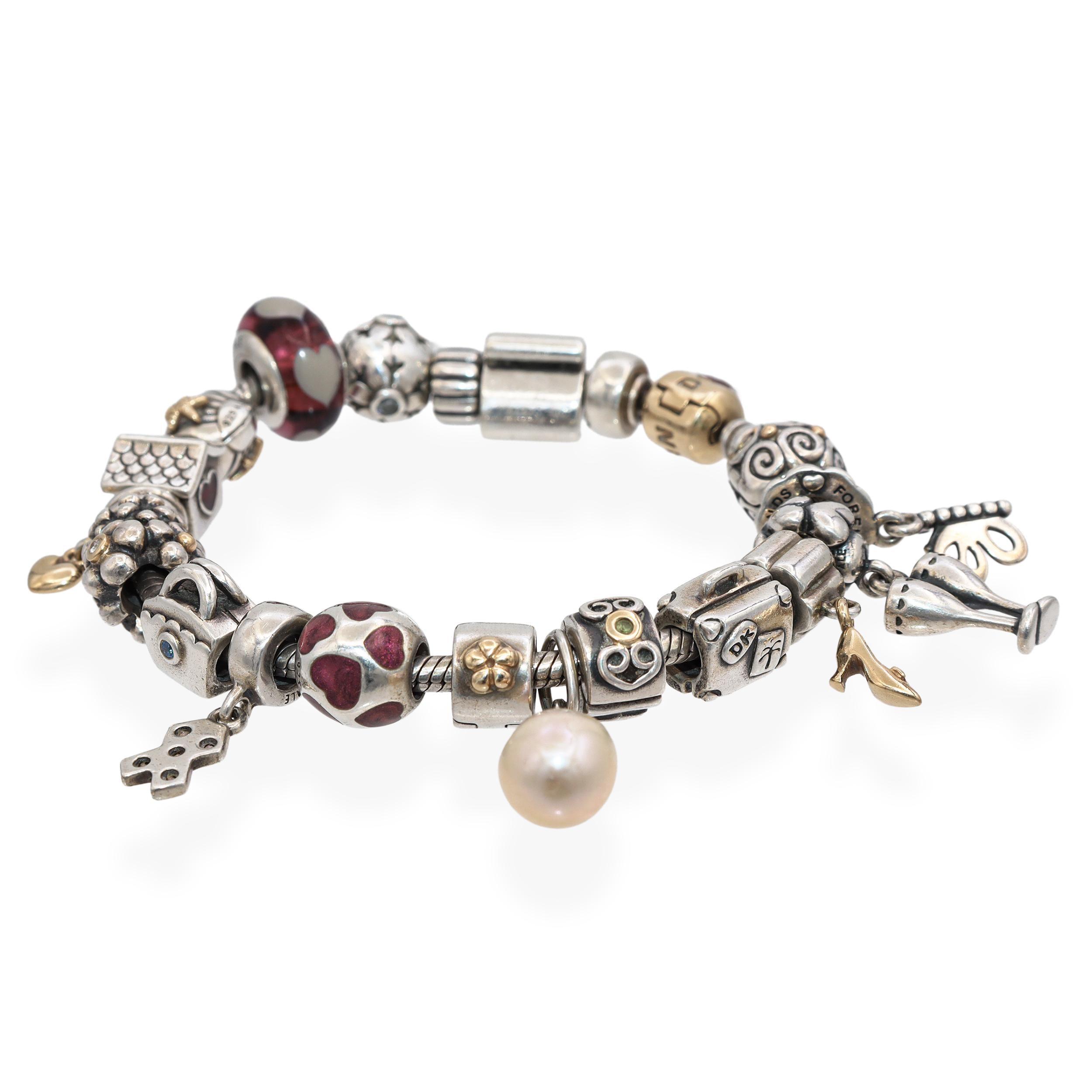 Pandora Sterling Silver and 14k Yellow Gold Slider Charm Bracelet