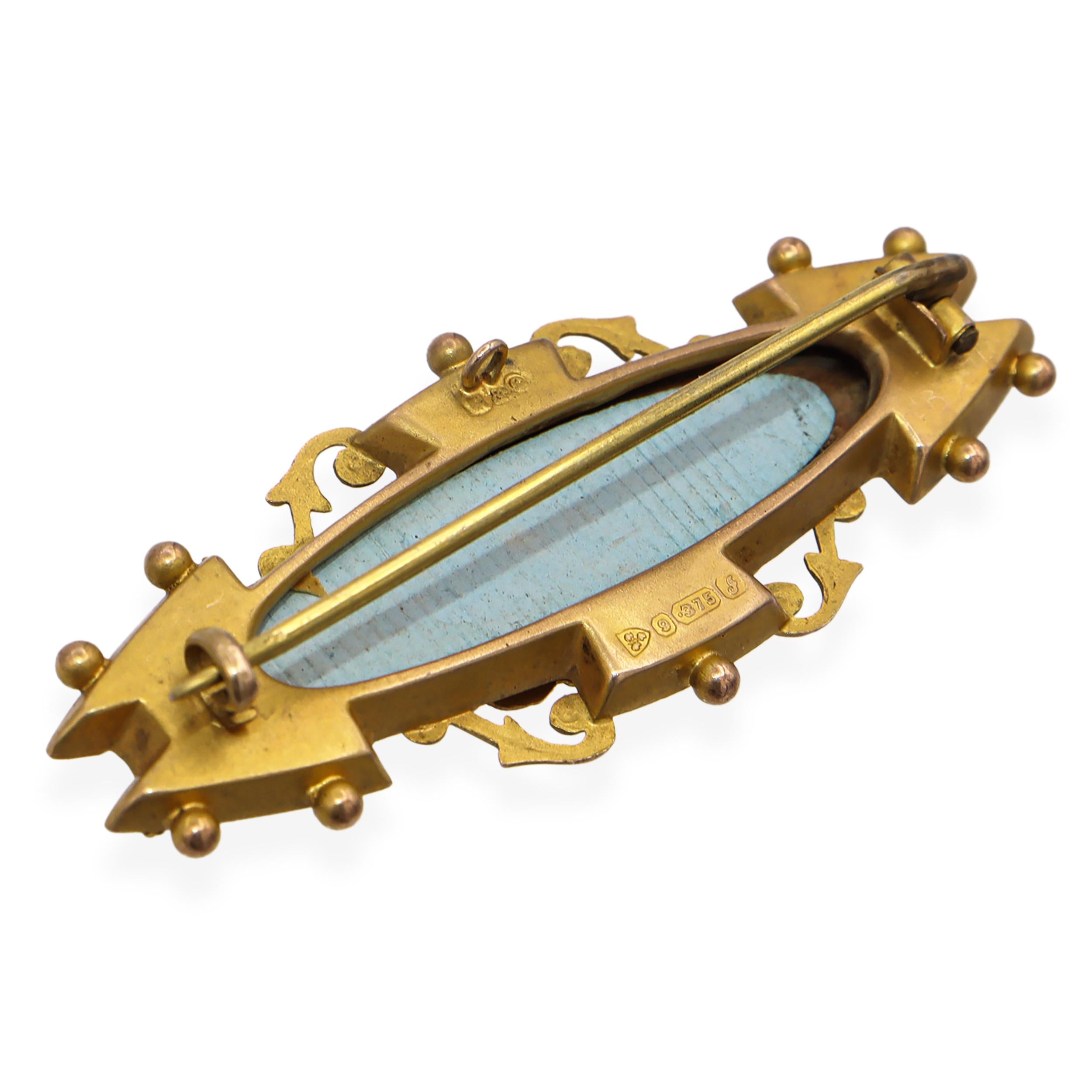 Antique Edwardian English 9kt Yellow Gold and Rose Cut Diamond Brooch