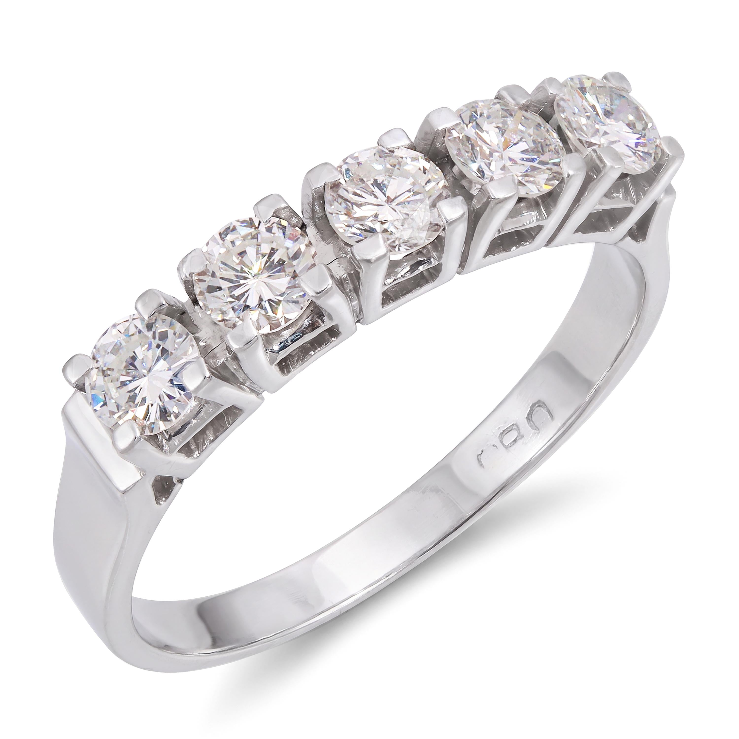 Vintage 14k White Gold 0.85tcw Diamond Five Stone Band Ring