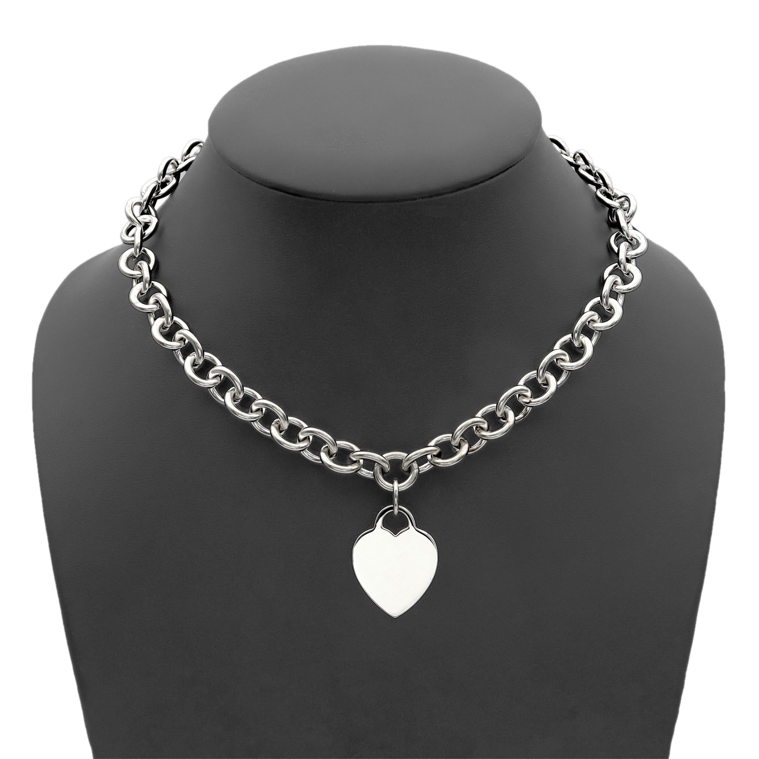 Tiffany & Co. Sterling Silver Heart Tag Chain Link Necklace