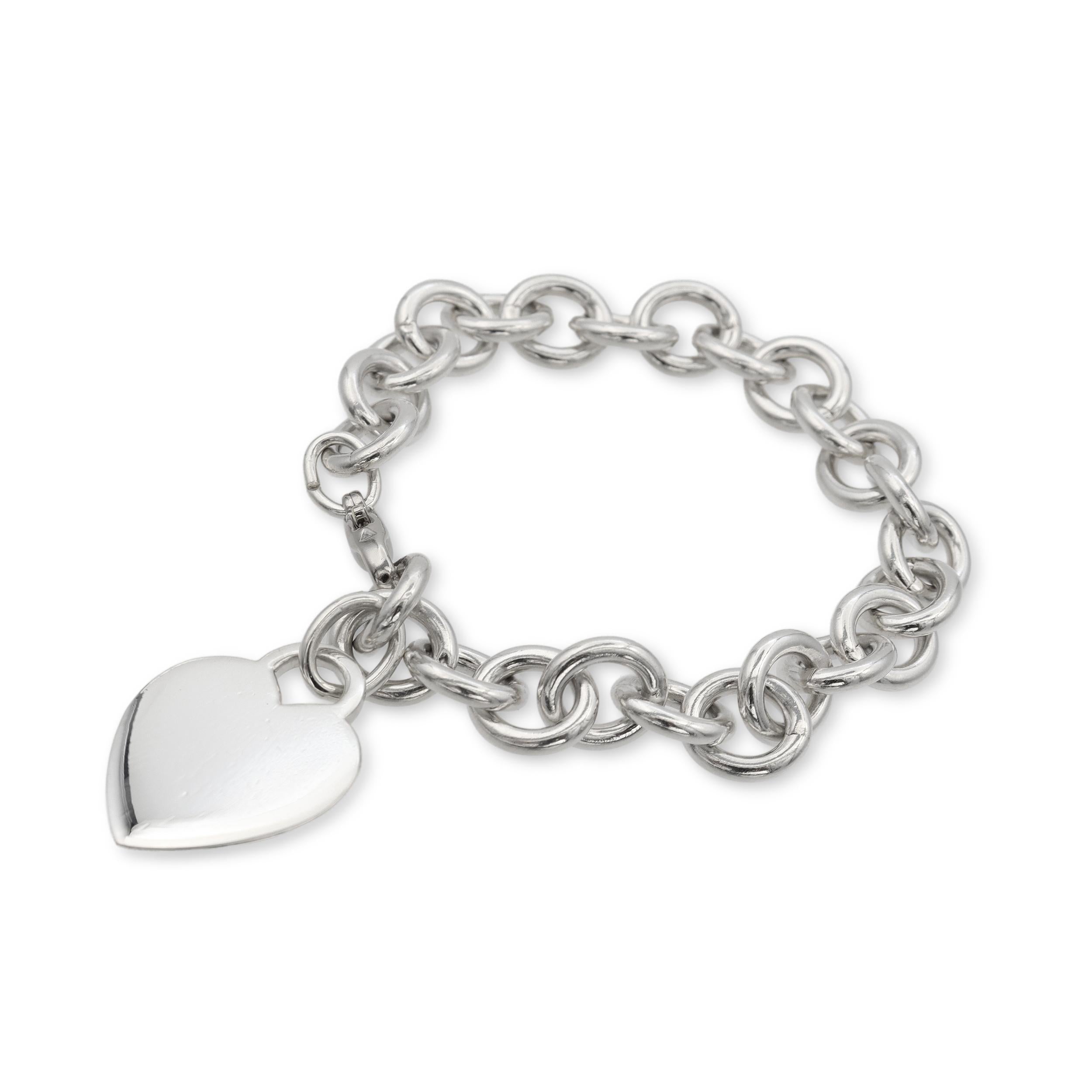 Tiffany & Co. Sterling Silver Heart Tag Charm Link Bracelet