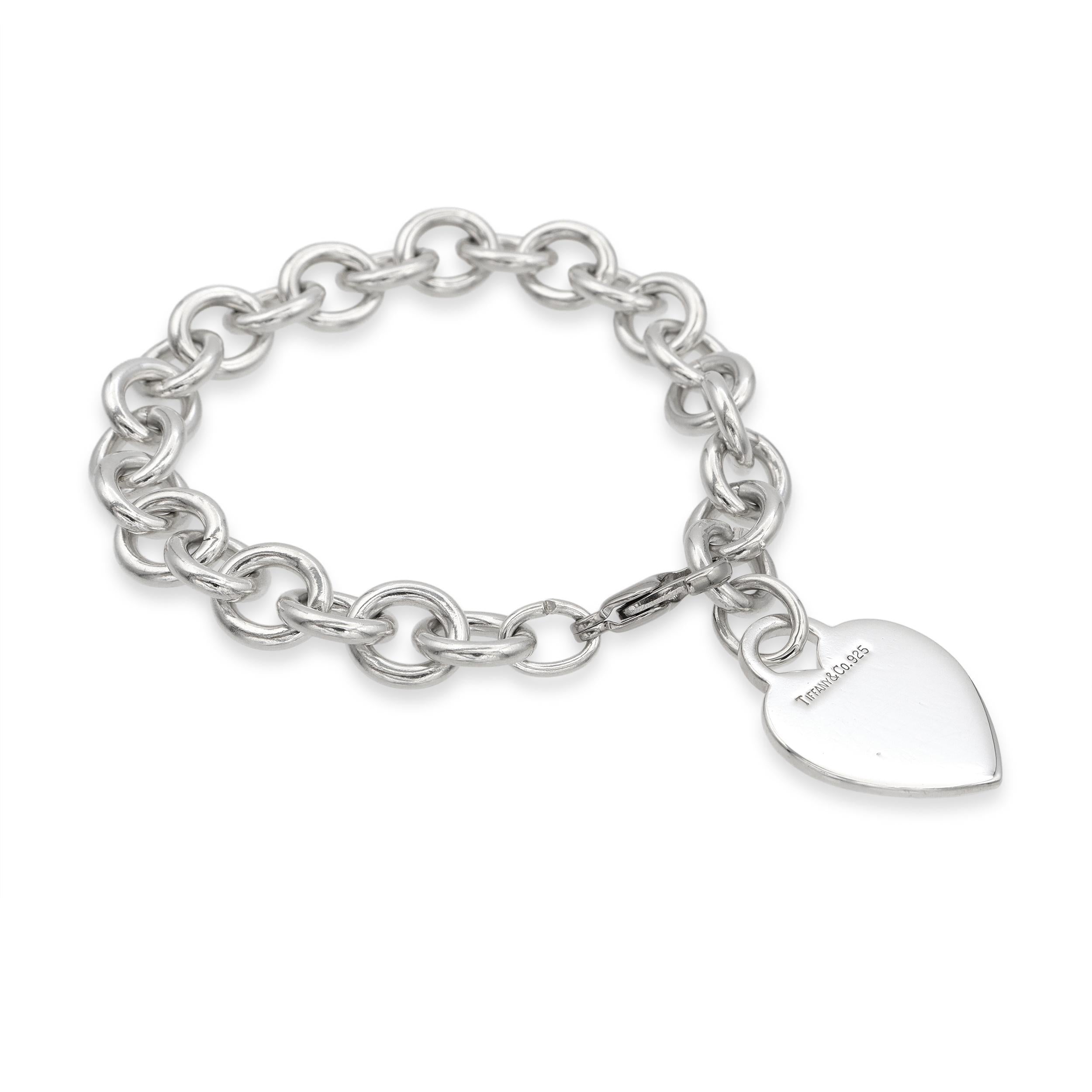 Tiffany & Co. Sterling Silver Heart Tag Charm Link Bracelet