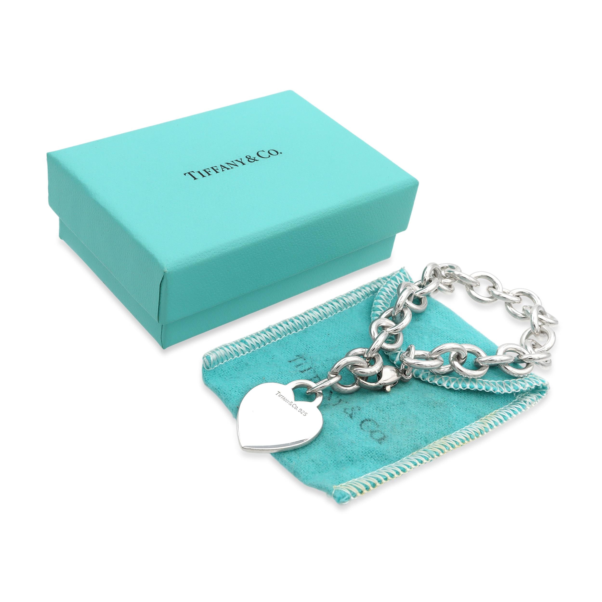 Tiffany & Co. Sterling Silver Heart Tag Charm Link Bracelet