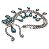 Vintage Sterling Silver Navajo Turquoise Squash Blossom Necklace