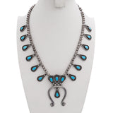 Vintage Sterling Silver Navajo Turquoise Squash Blossom Necklace