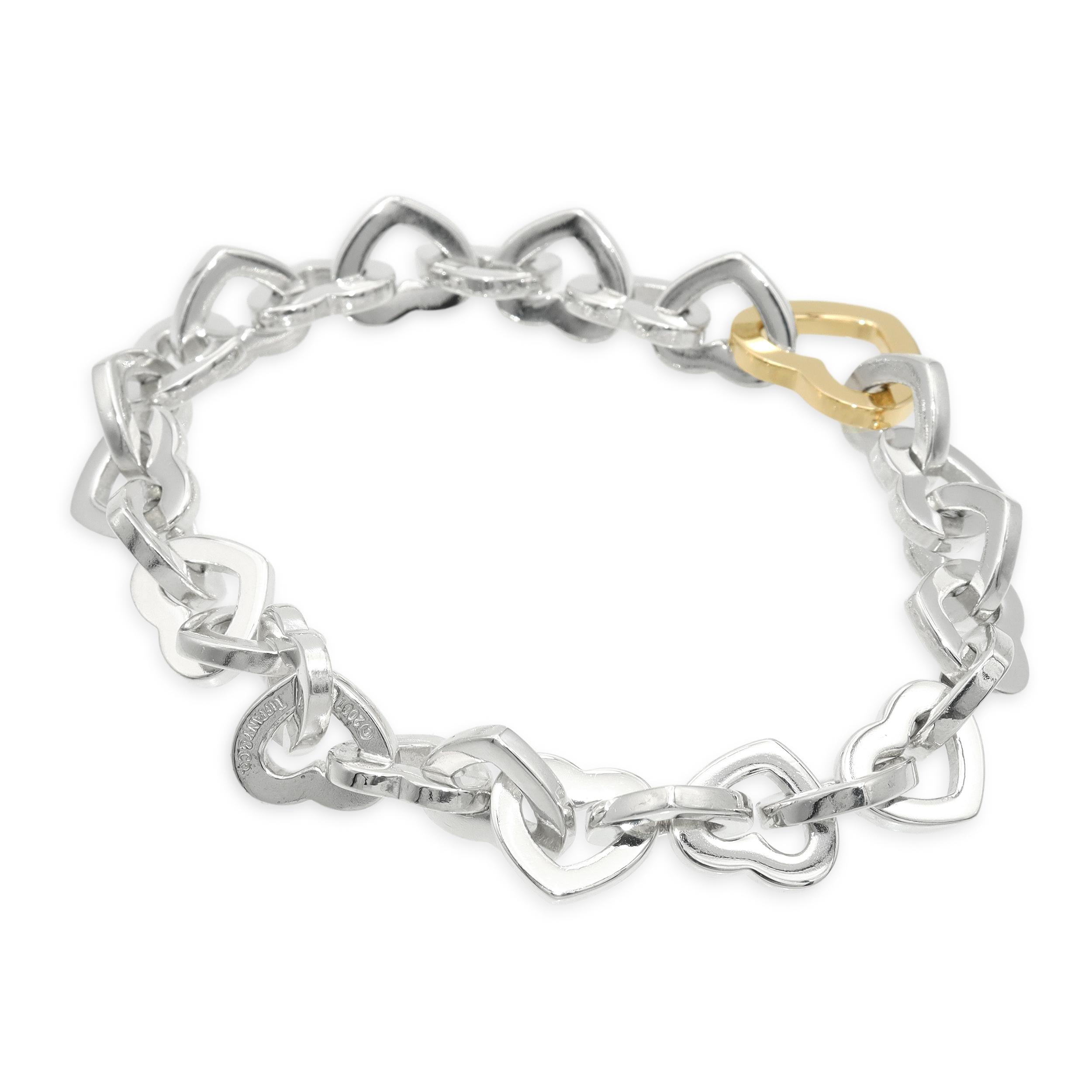 Tiffany & Co. Sterling Silver 18k Yellow Gold Heart Link Bracelet