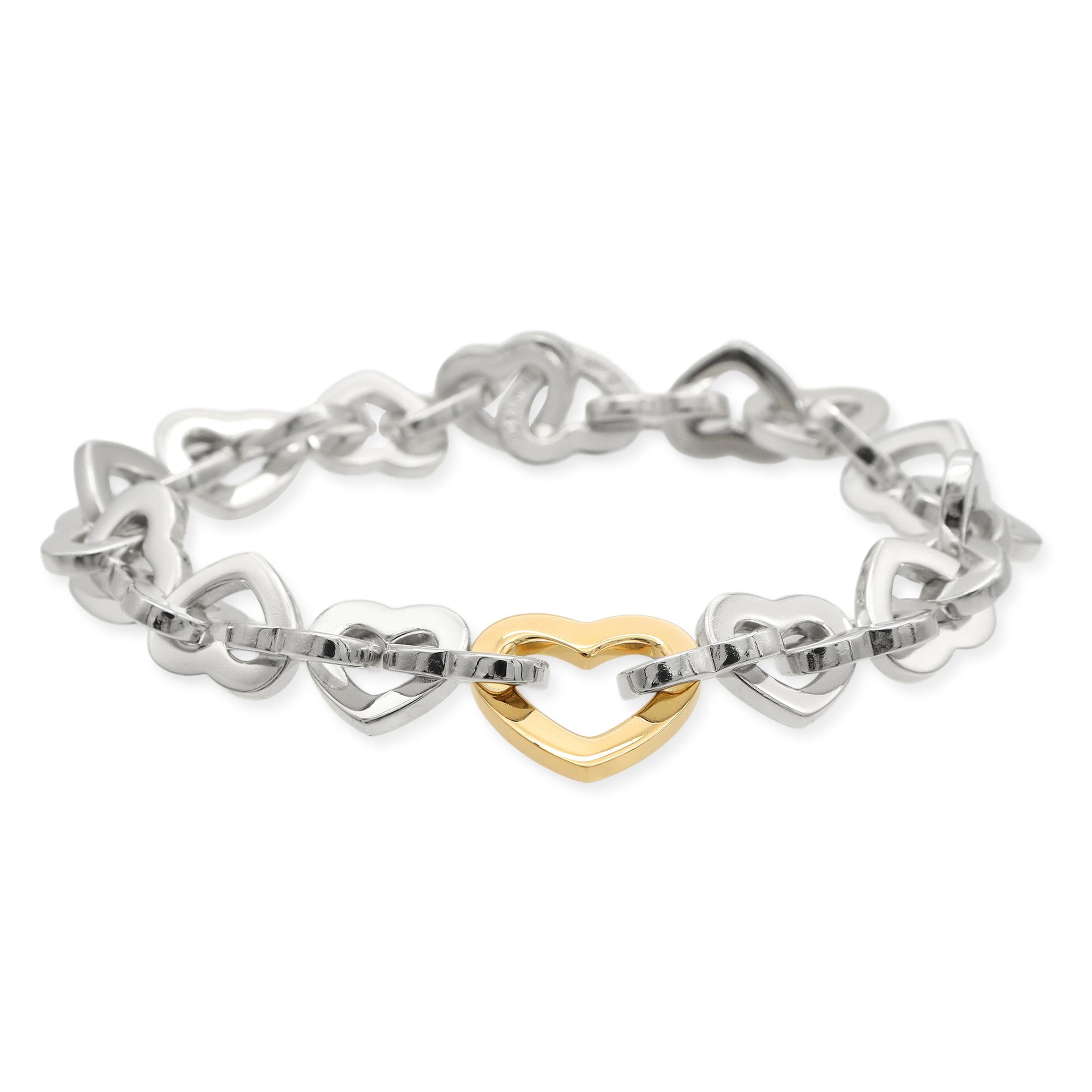 Tiffany & Co. Sterling Silver 18k Yellow Gold Heart Link Bracelet