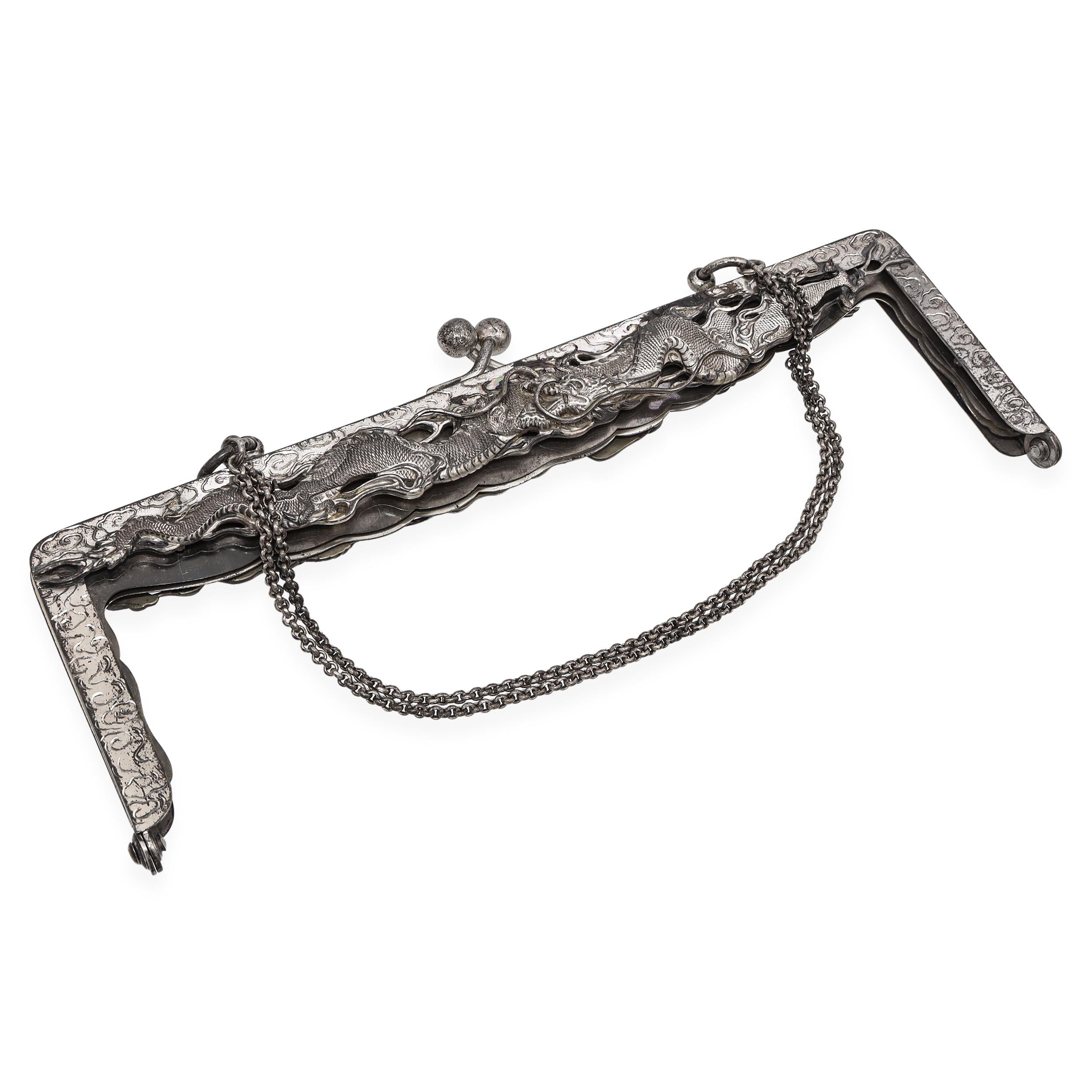 Vintage Sterling Silver Dragon Kiss Lock Closure Handbag Frame