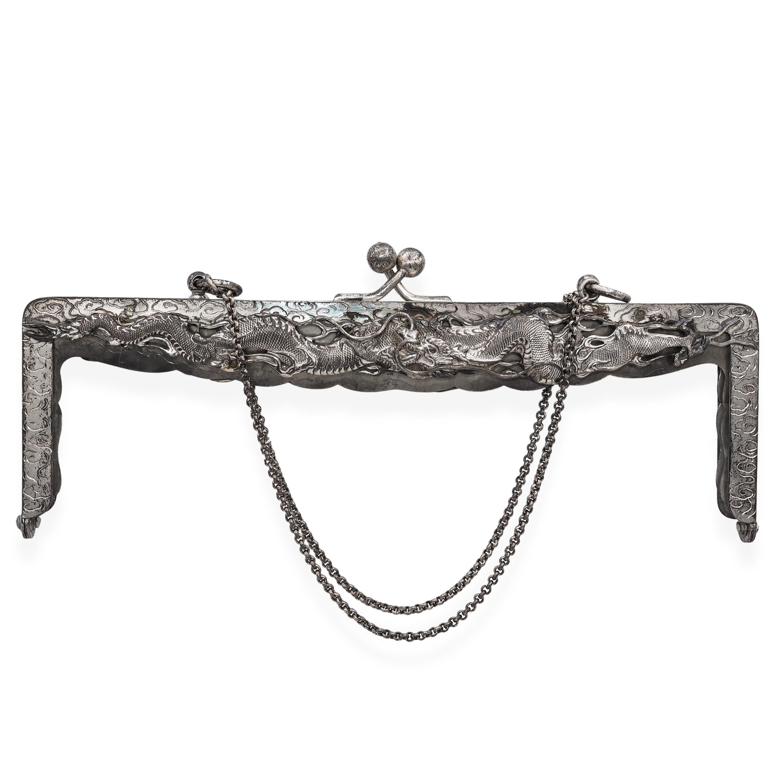 Vintage Sterling Silver Dragon Kiss Lock Closure Handbag Frame