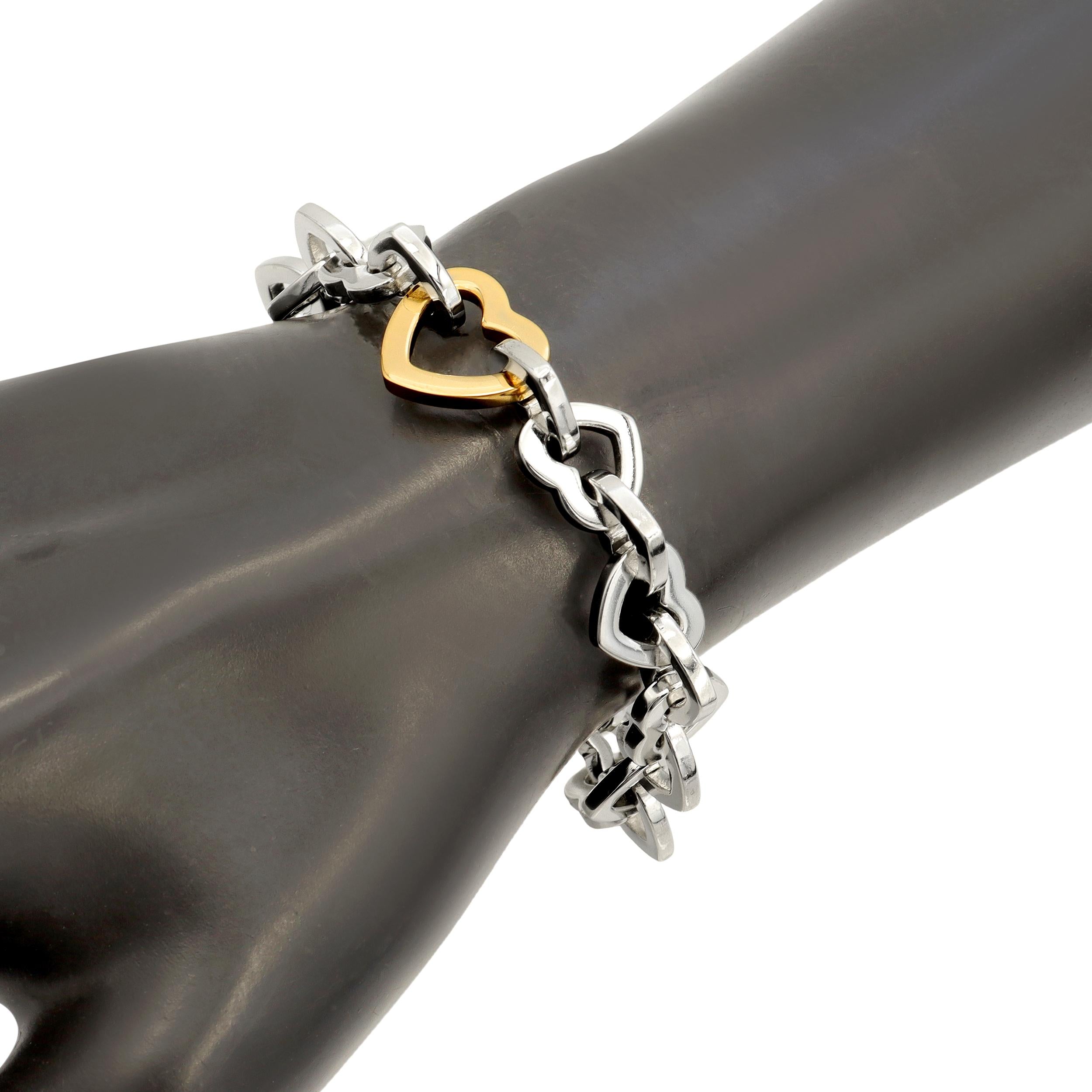 Tiffany & Co. Sterling Silver 18k Yellow Gold Heart Link Bracelet