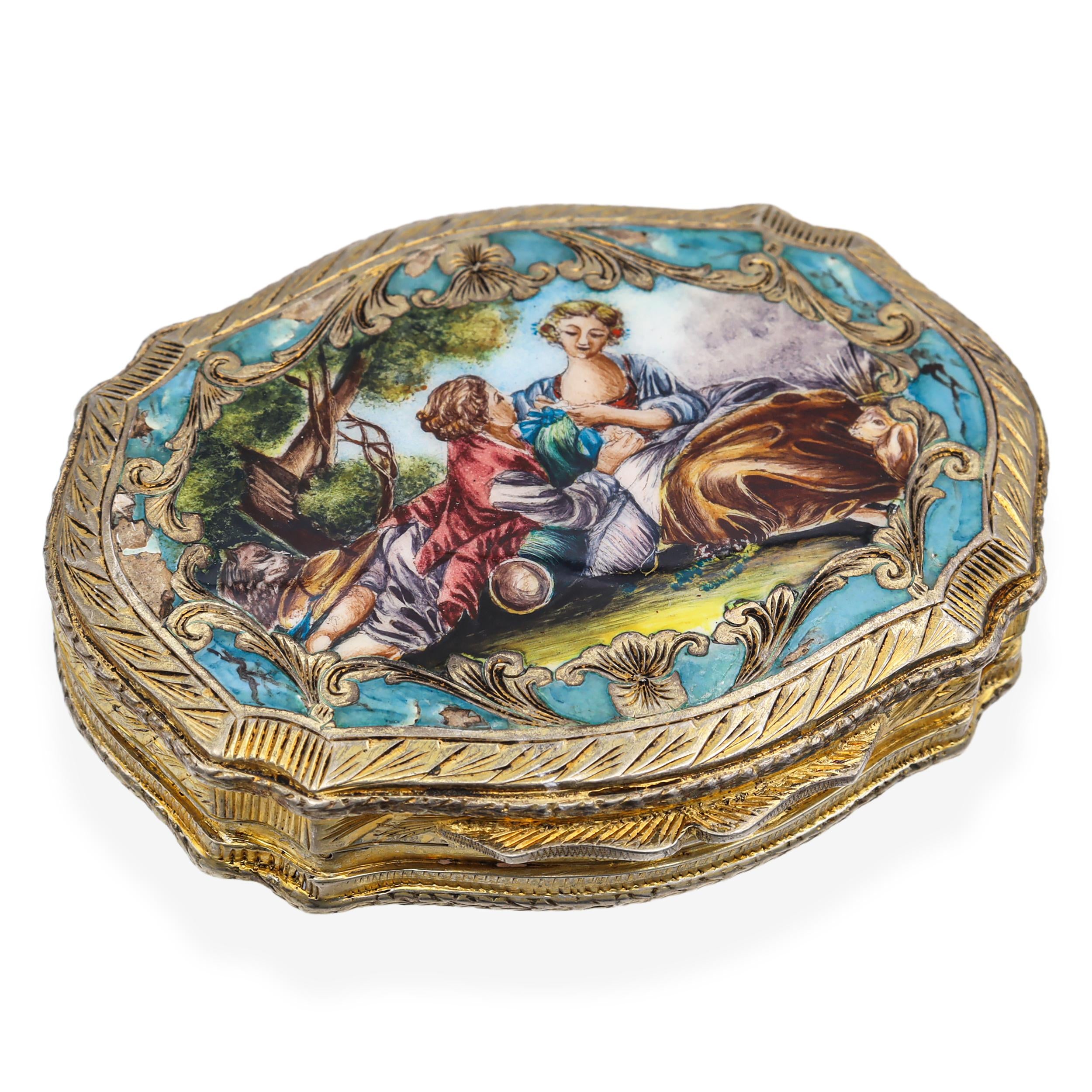 Vintage Enamel Gold Plated Silver Powder Compact