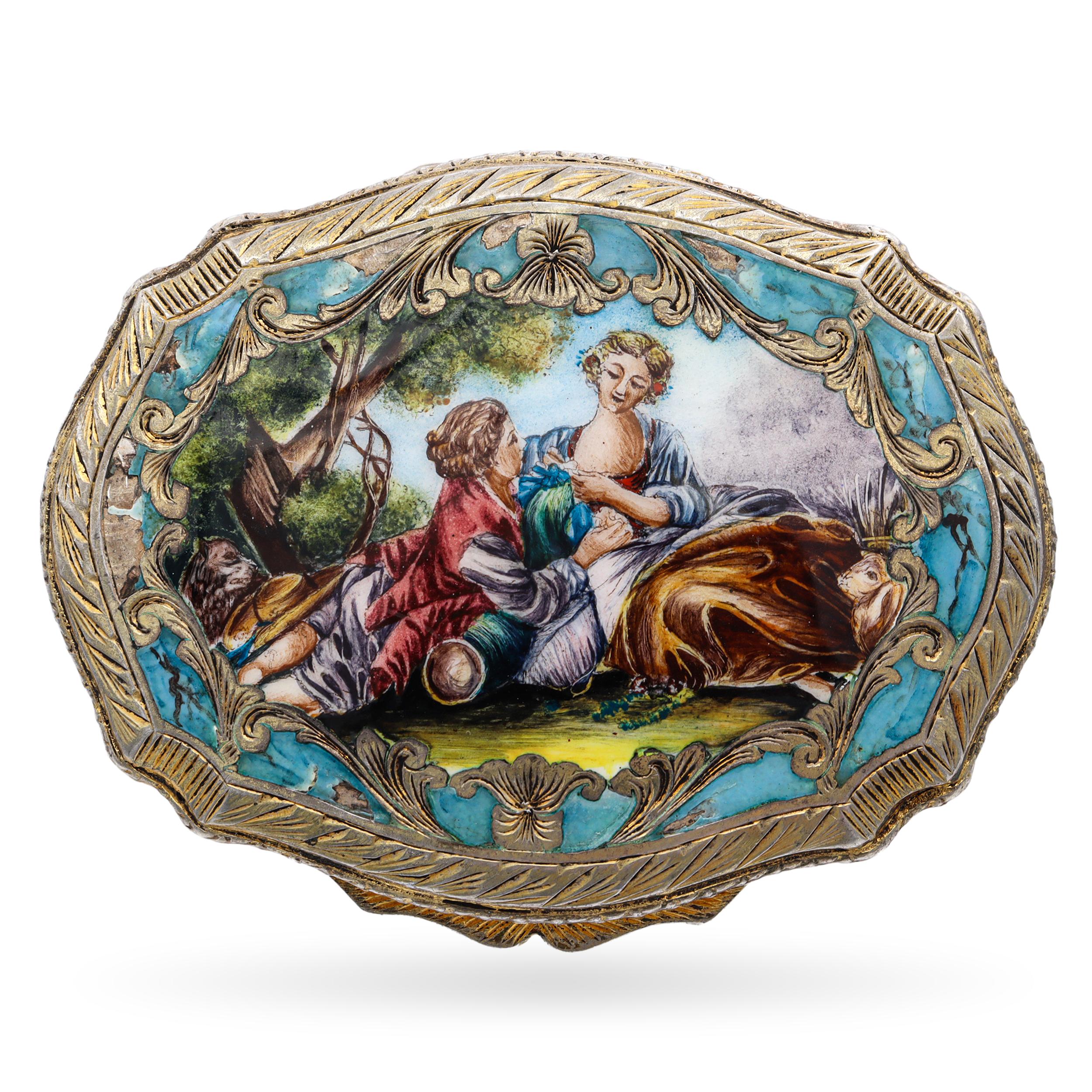 Vintage Enamel Gold Plated Silver Powder Compact