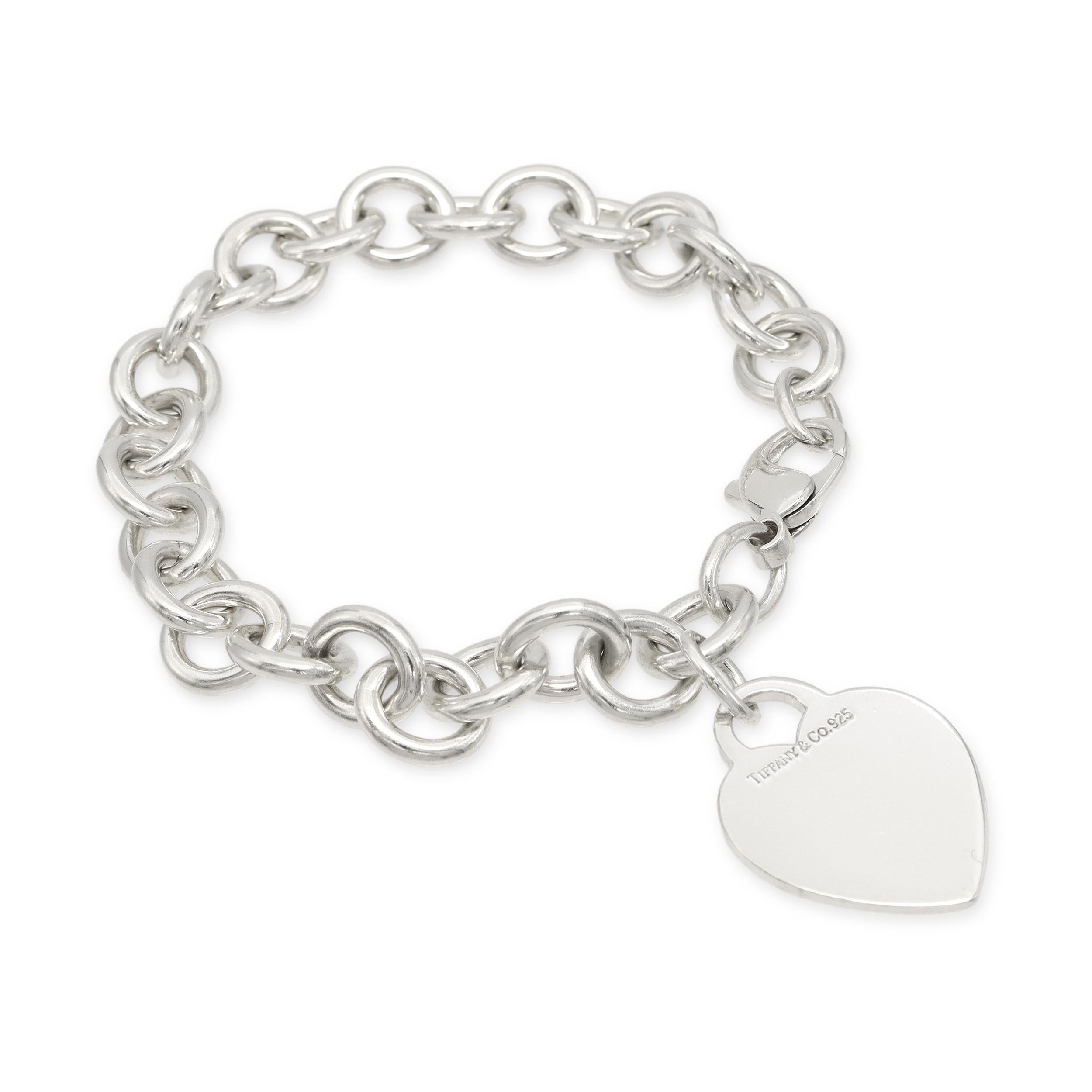 Tiffany & Co. Sterling Silver Heart Tag Charm Link Bracelet